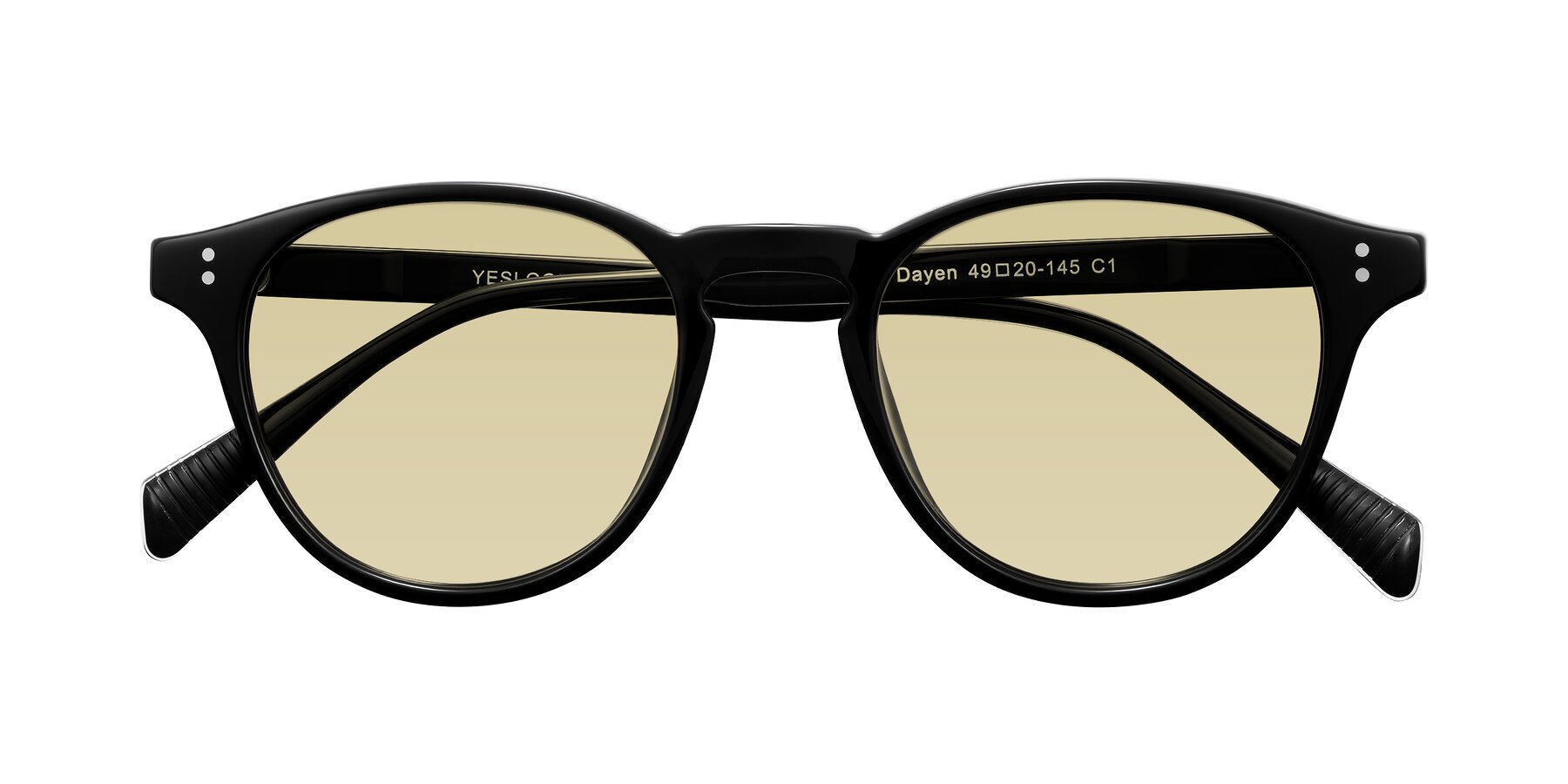 Folded Front of Dayen in Black with Light Champagne Tinted Lenses