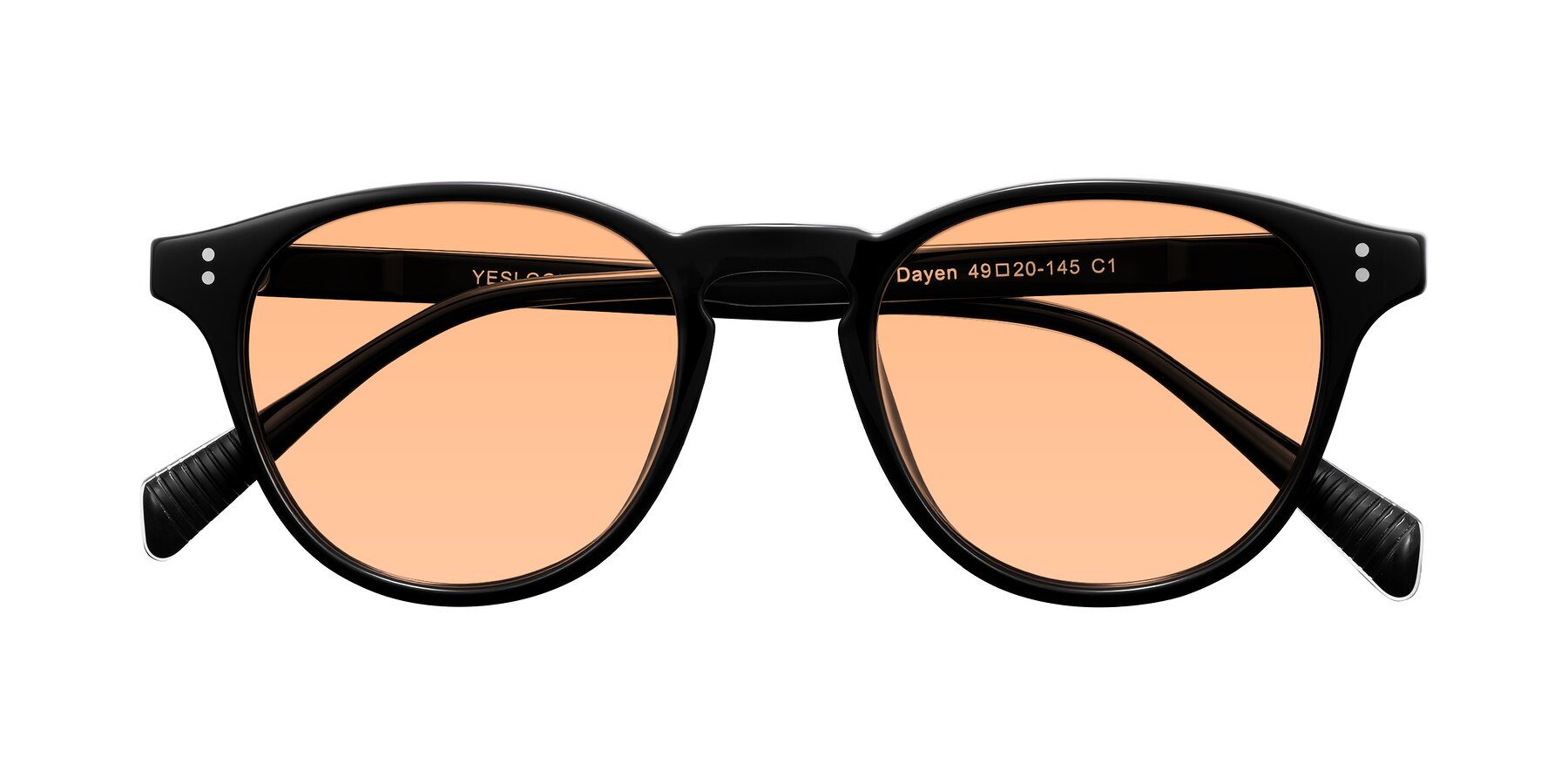 Folded Front of Dayen in Black with Light Orange Tinted Lenses