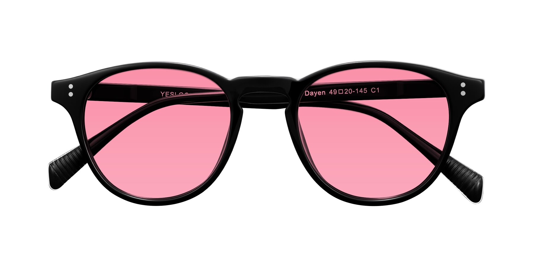Folded Front of Dayen in Black with Pink Tinted Lenses