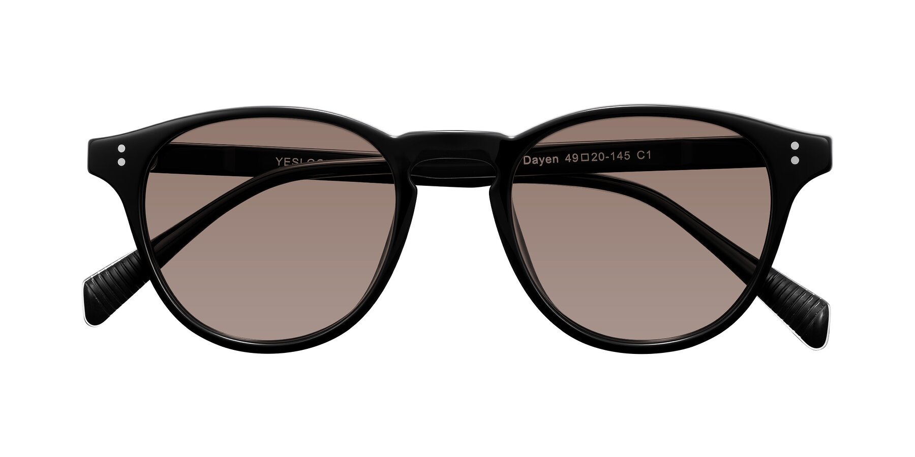 Folded Front of Dayen in Black with Medium Brown Tinted Lenses