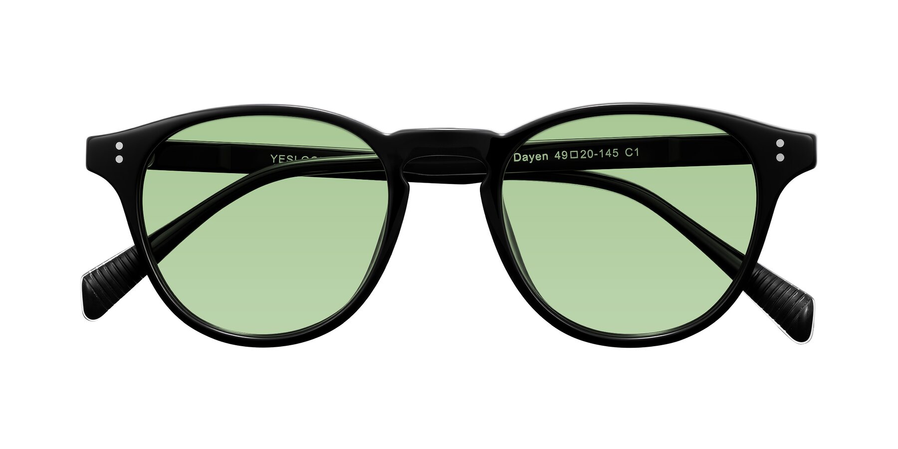 Folded Front of Dayen in Black with Medium Green Tinted Lenses