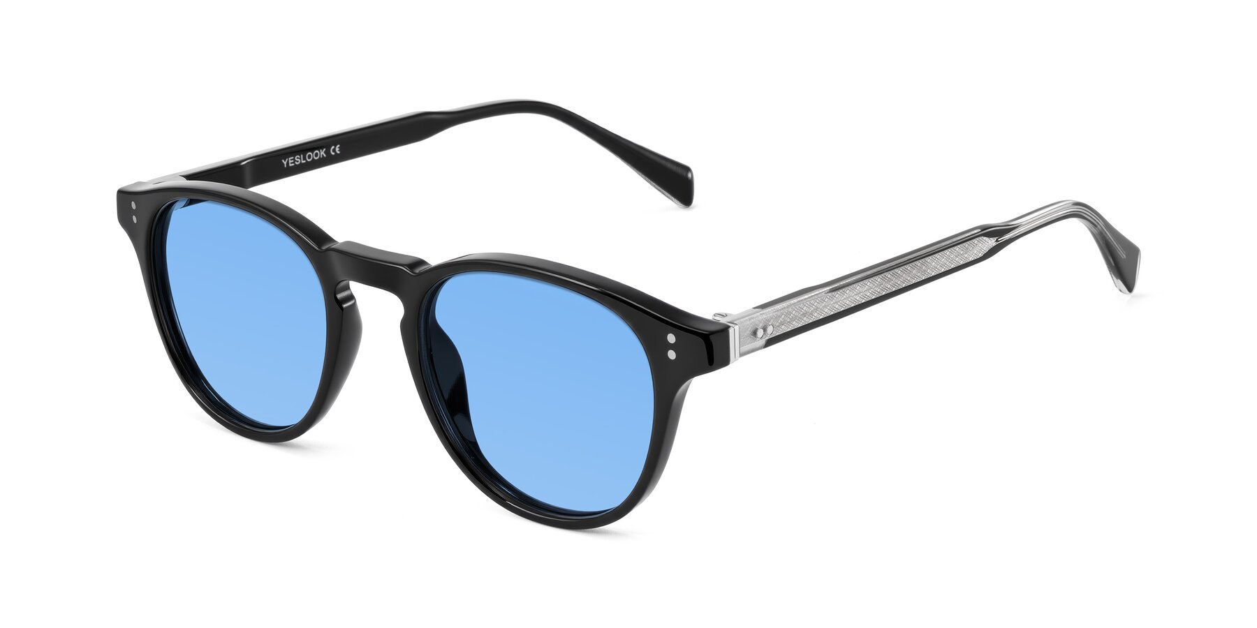 Angle of Dayen in Black with Medium Blue Tinted Lenses