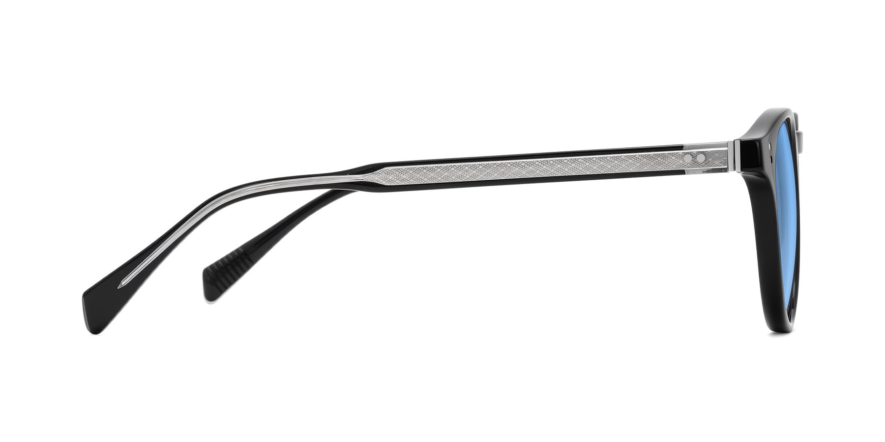 Side of Dayen in Black with Medium Blue Tinted Lenses