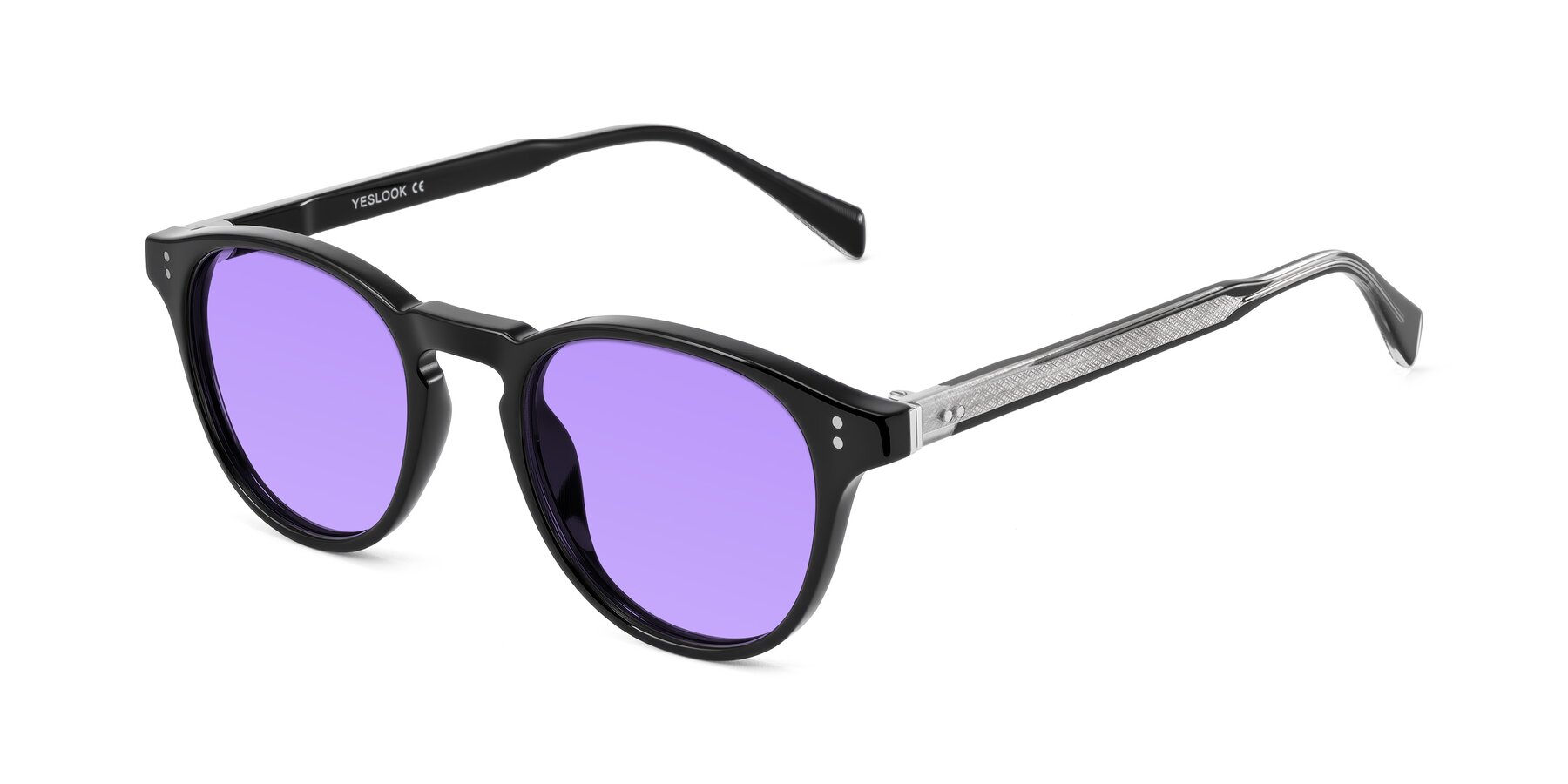 Angle of Dayen in Black with Medium Purple Tinted Lenses