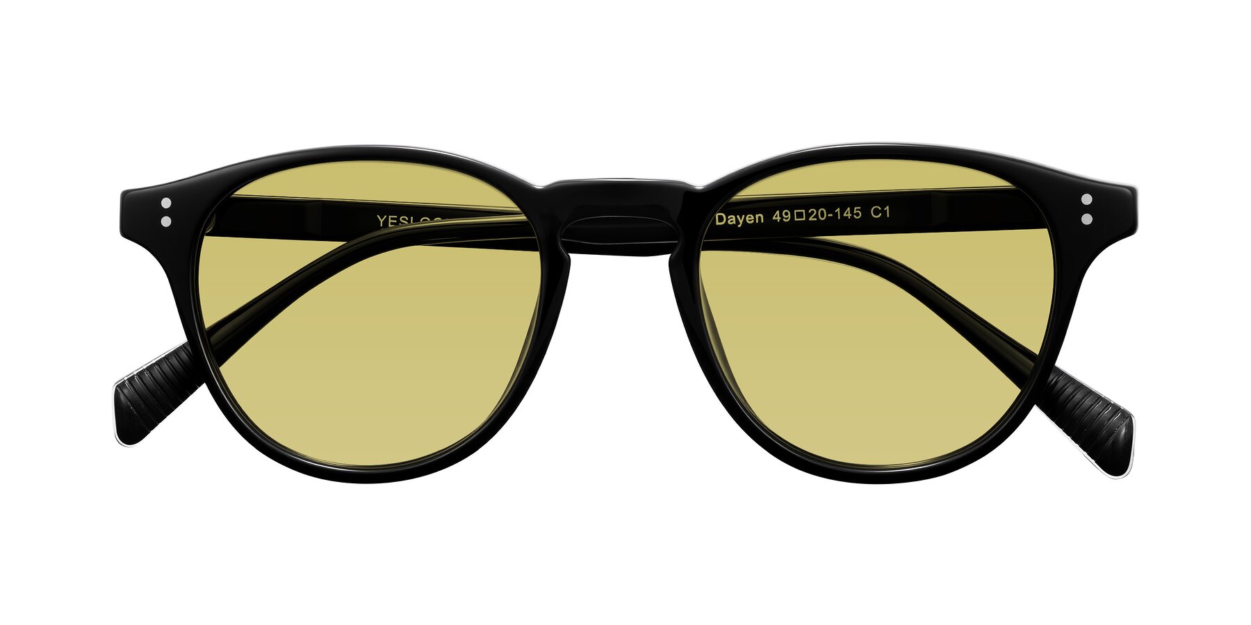 Folded Front of Dayen in Black with Medium Champagne Tinted Lenses