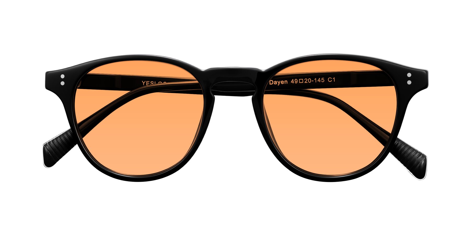 Folded Front of Dayen in Black with Medium Orange Tinted Lenses