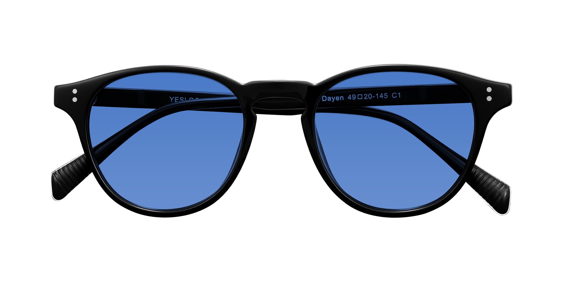 Folded Front of Dayen in Black with Blue Tinted Lenses