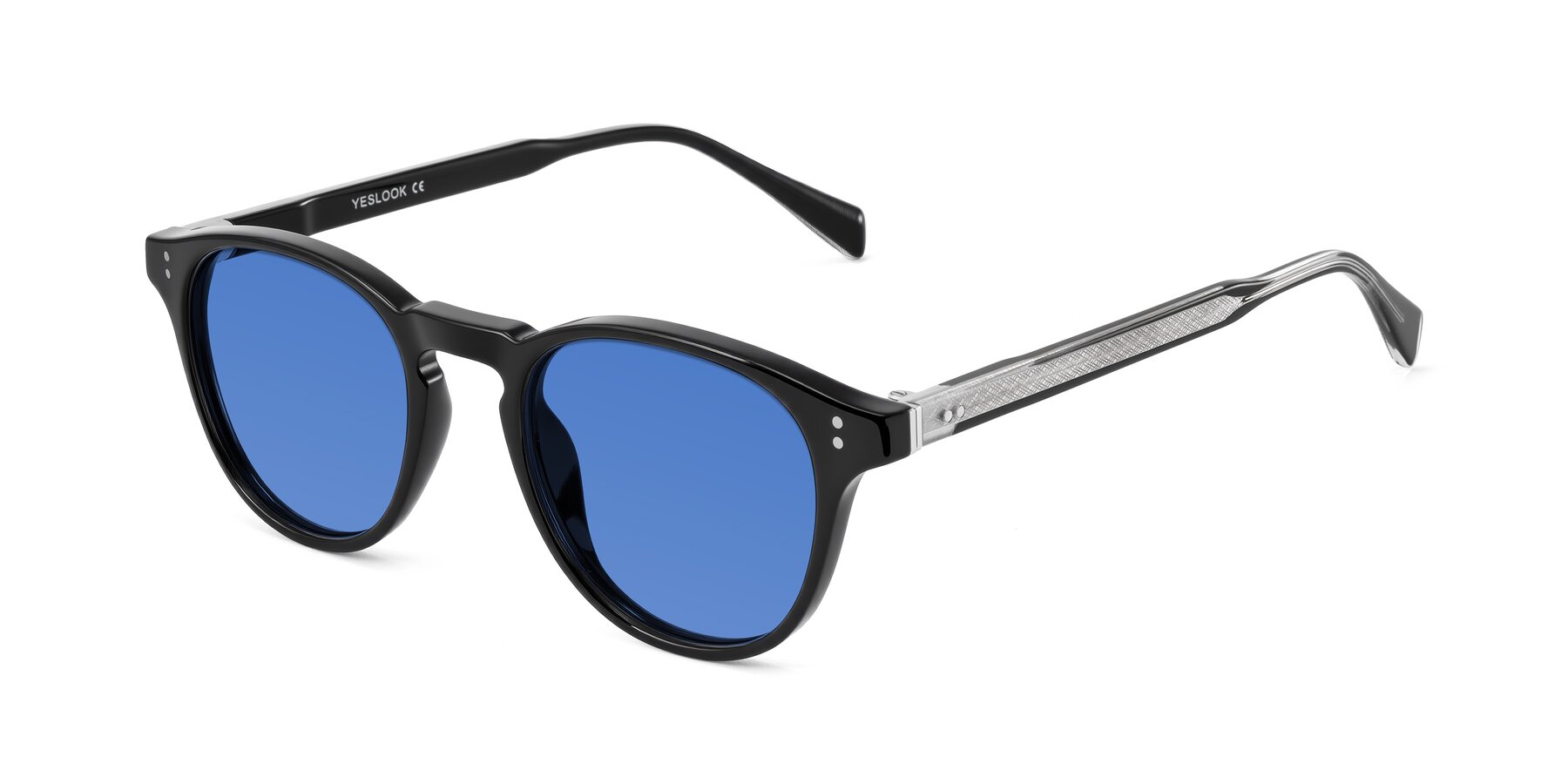 Angle of Dayen in Black with Blue Tinted Lenses