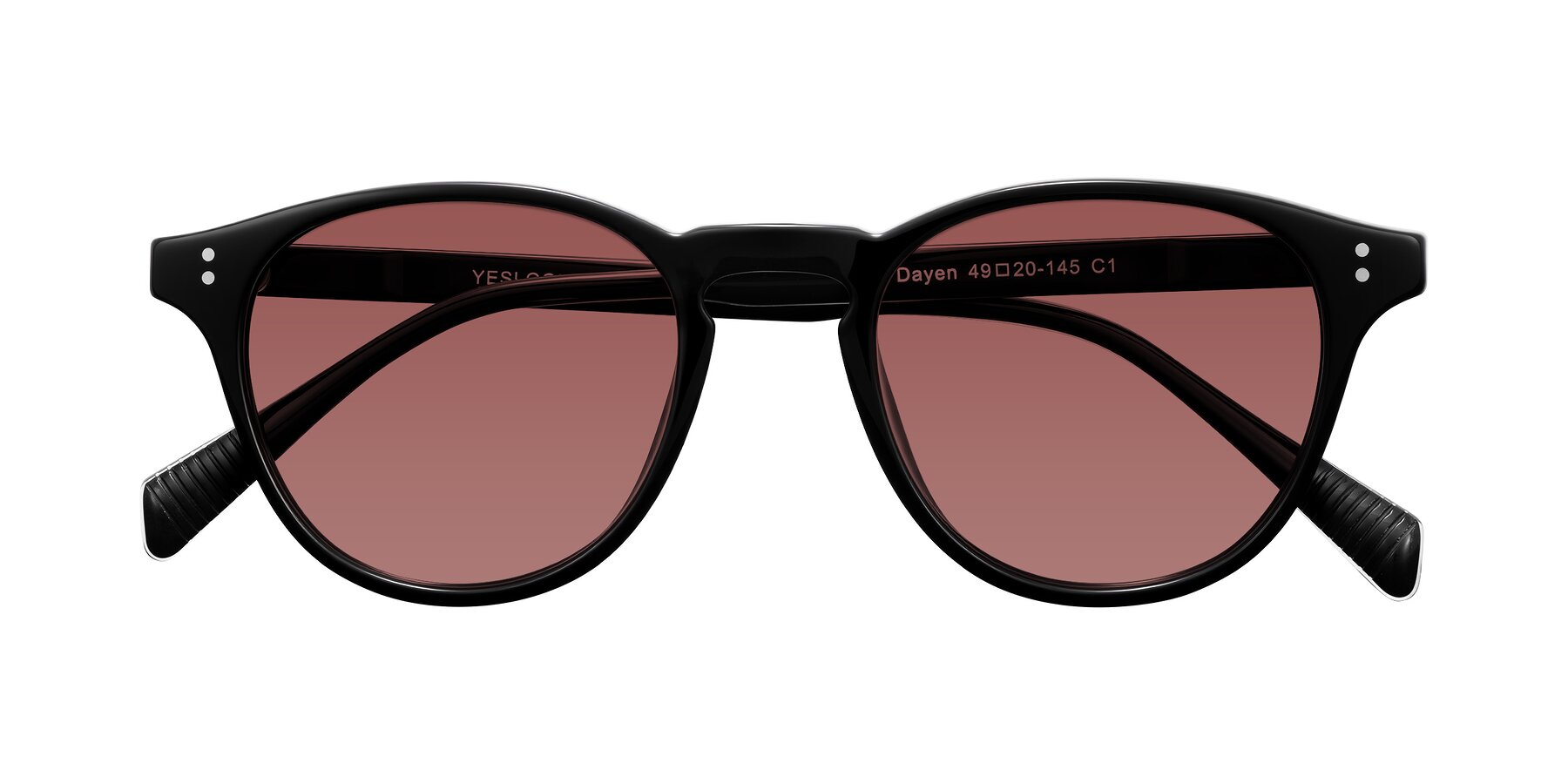 Folded Front of Dayen in Black with Garnet Tinted Lenses