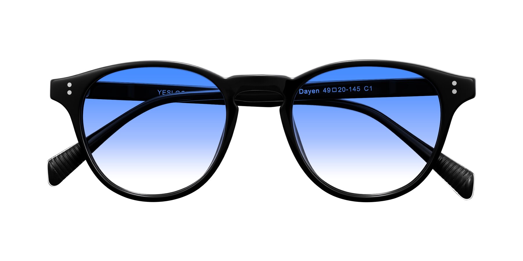 Folded Front of Dayen in Black with Blue Gradient Lenses