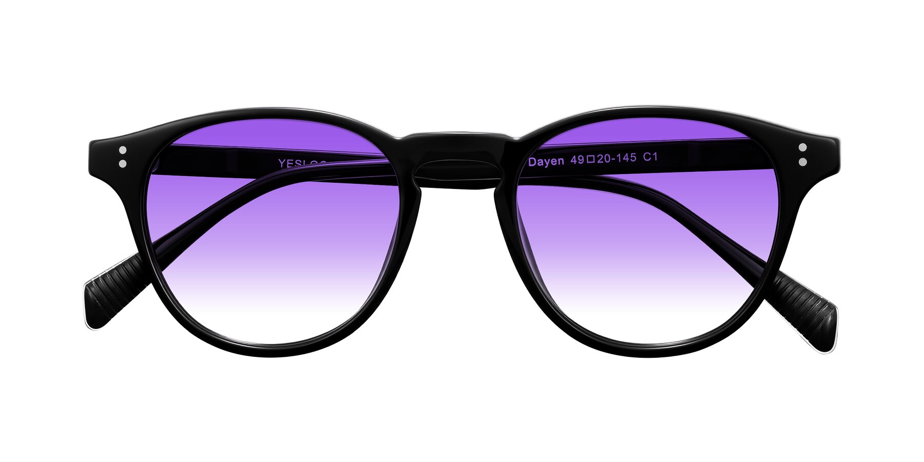 Folded Front of Dayen in Black with Purple Gradient Lenses