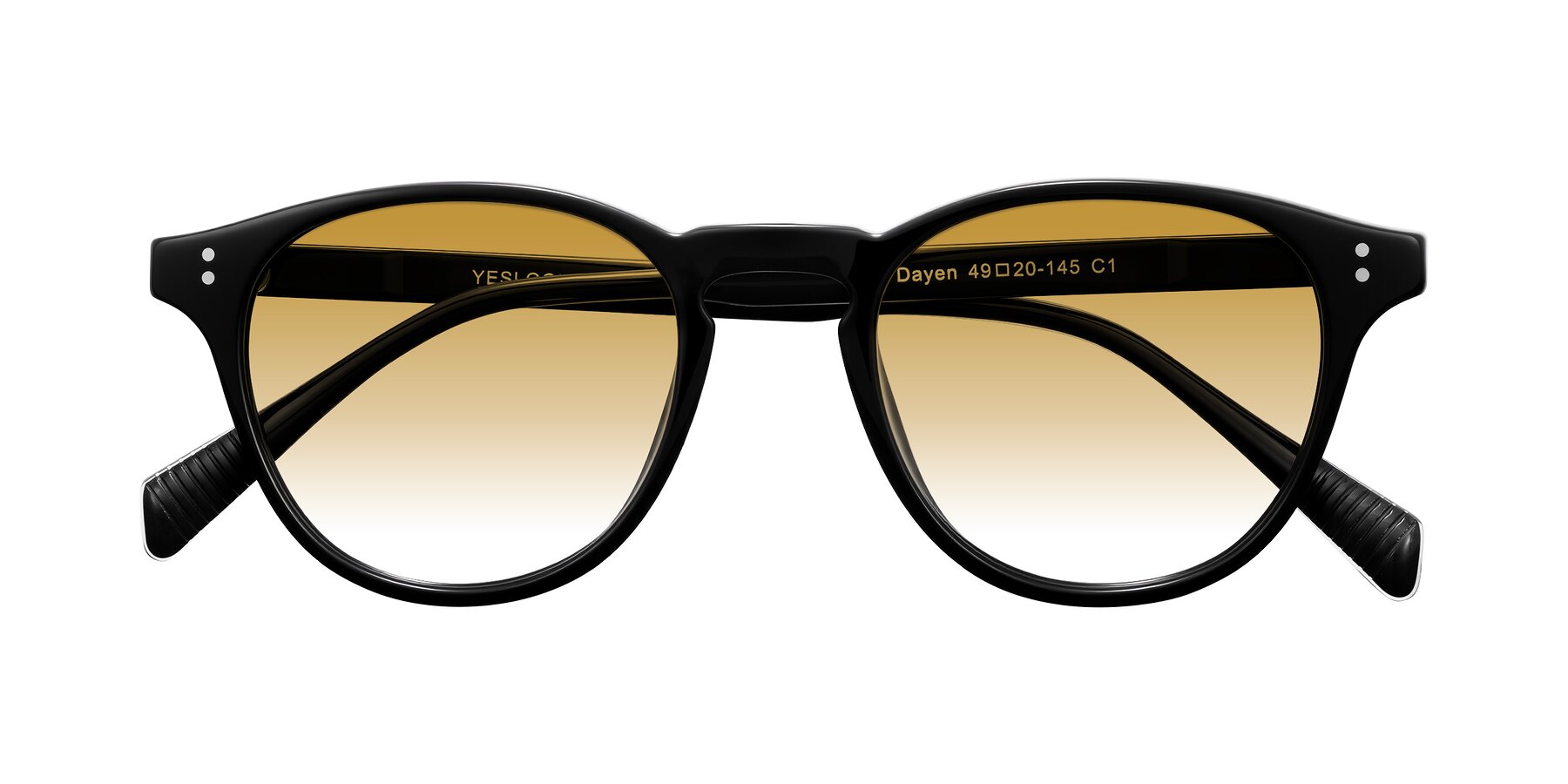 Folded Front of Dayen in Black with Champagne Gradient Lenses