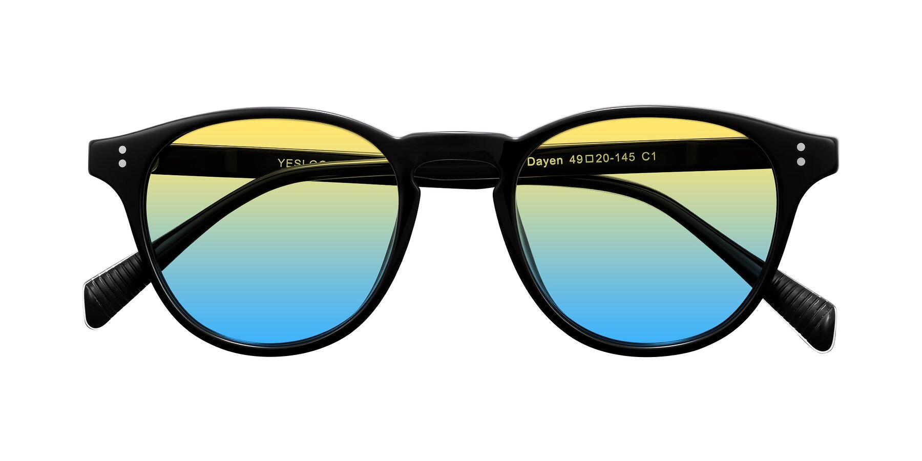 Folded Front of Dayen in Black with Yellow / Blue Gradient Lenses