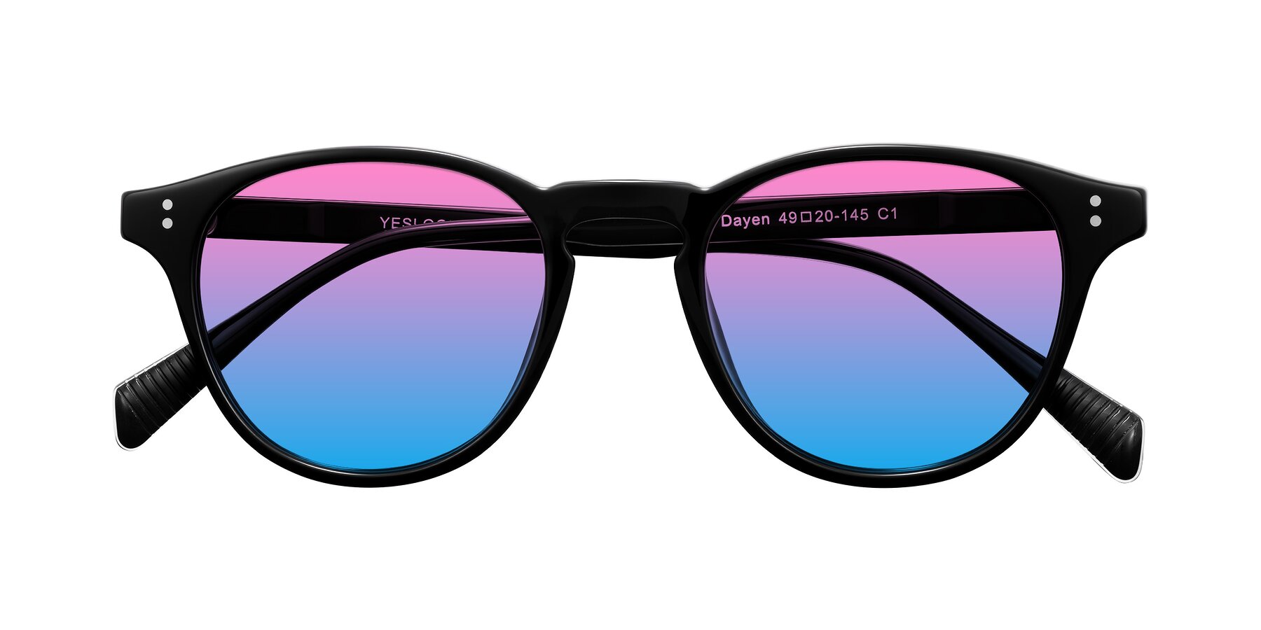 Folded Front of Dayen in Black with Pink / Blue Gradient Lenses