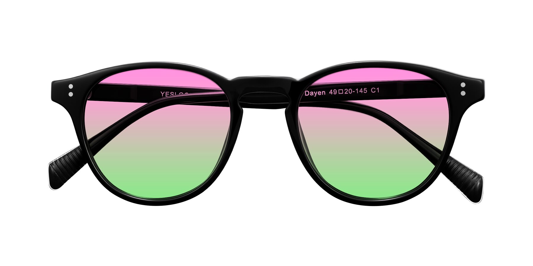 Folded Front of Dayen in Black with Pink / Green Gradient Lenses