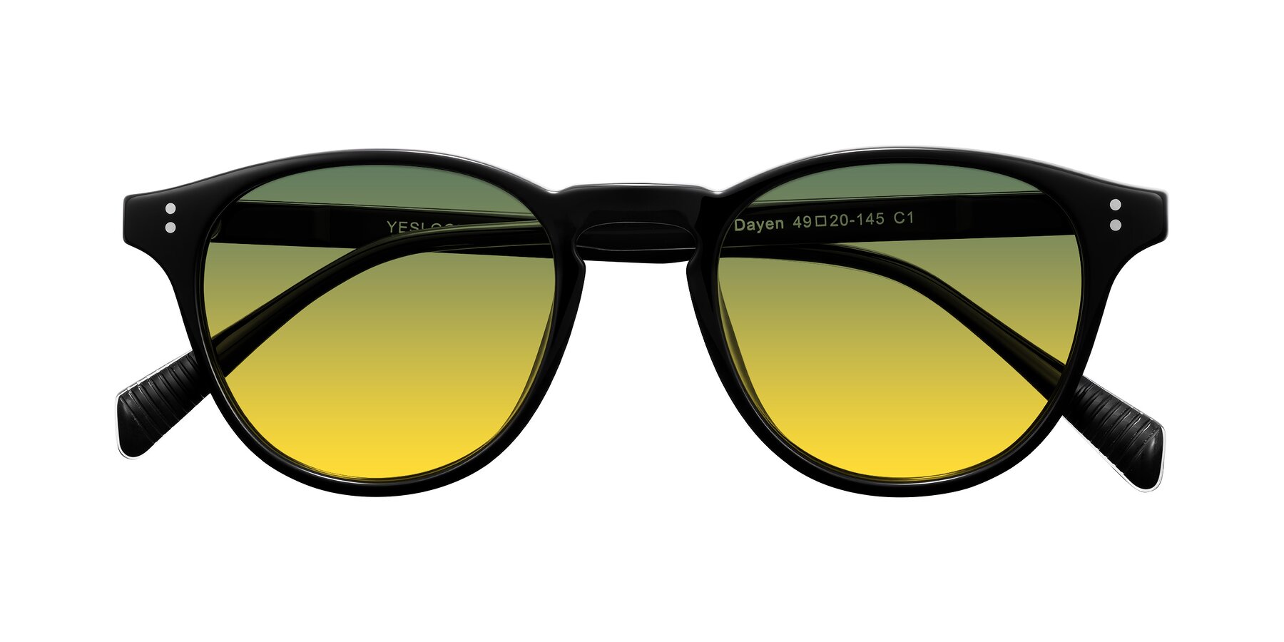 Folded Front of Dayen in Black with Green / Yellow Gradient Lenses