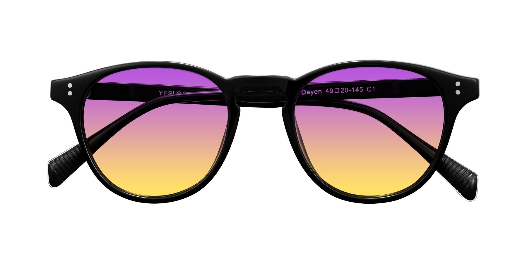 Folded Front of Dayen in Black with Purple / Yellow Gradient Lenses