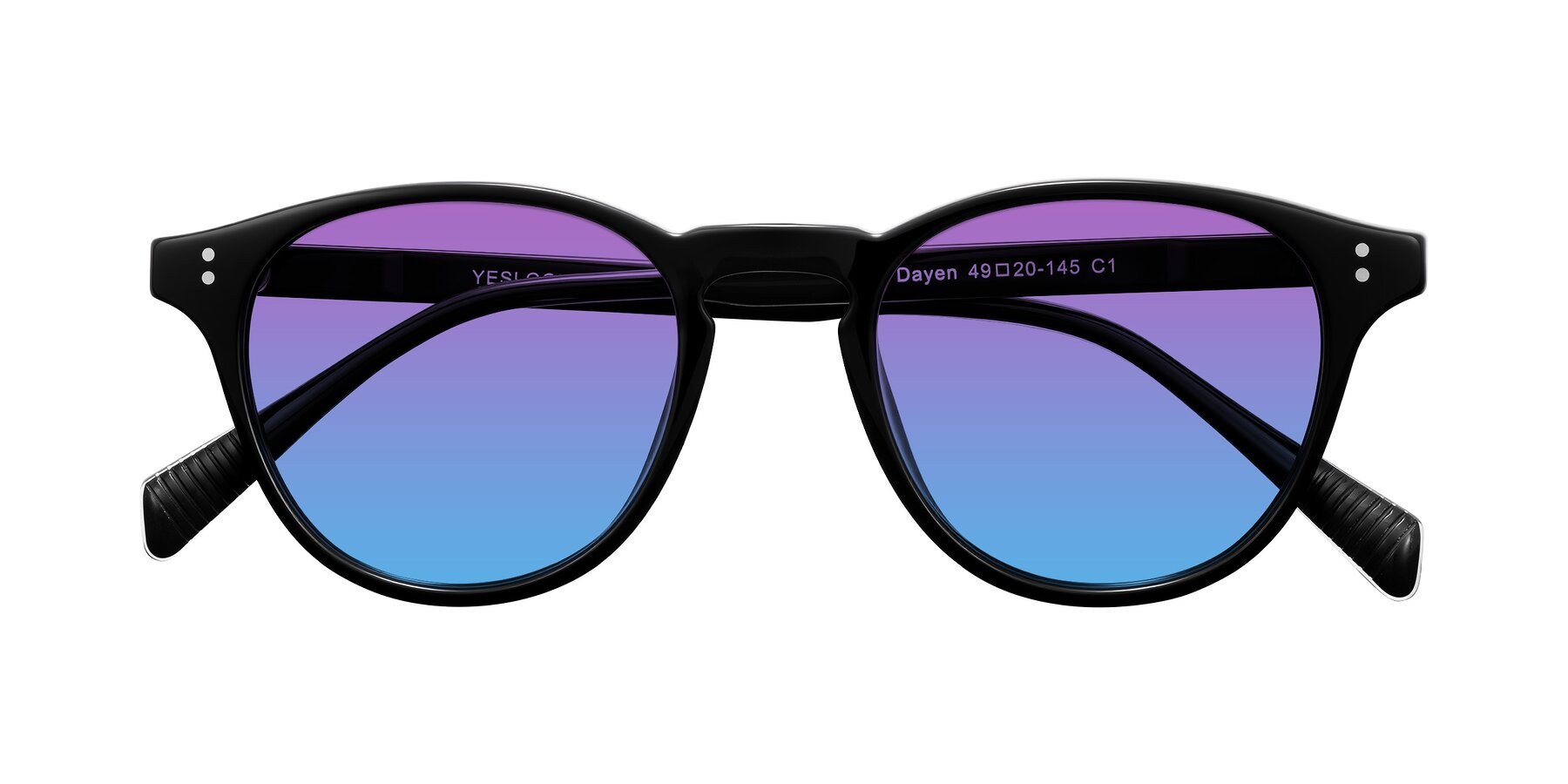 Folded Front of Dayen in Black with Purple / Blue Gradient Lenses