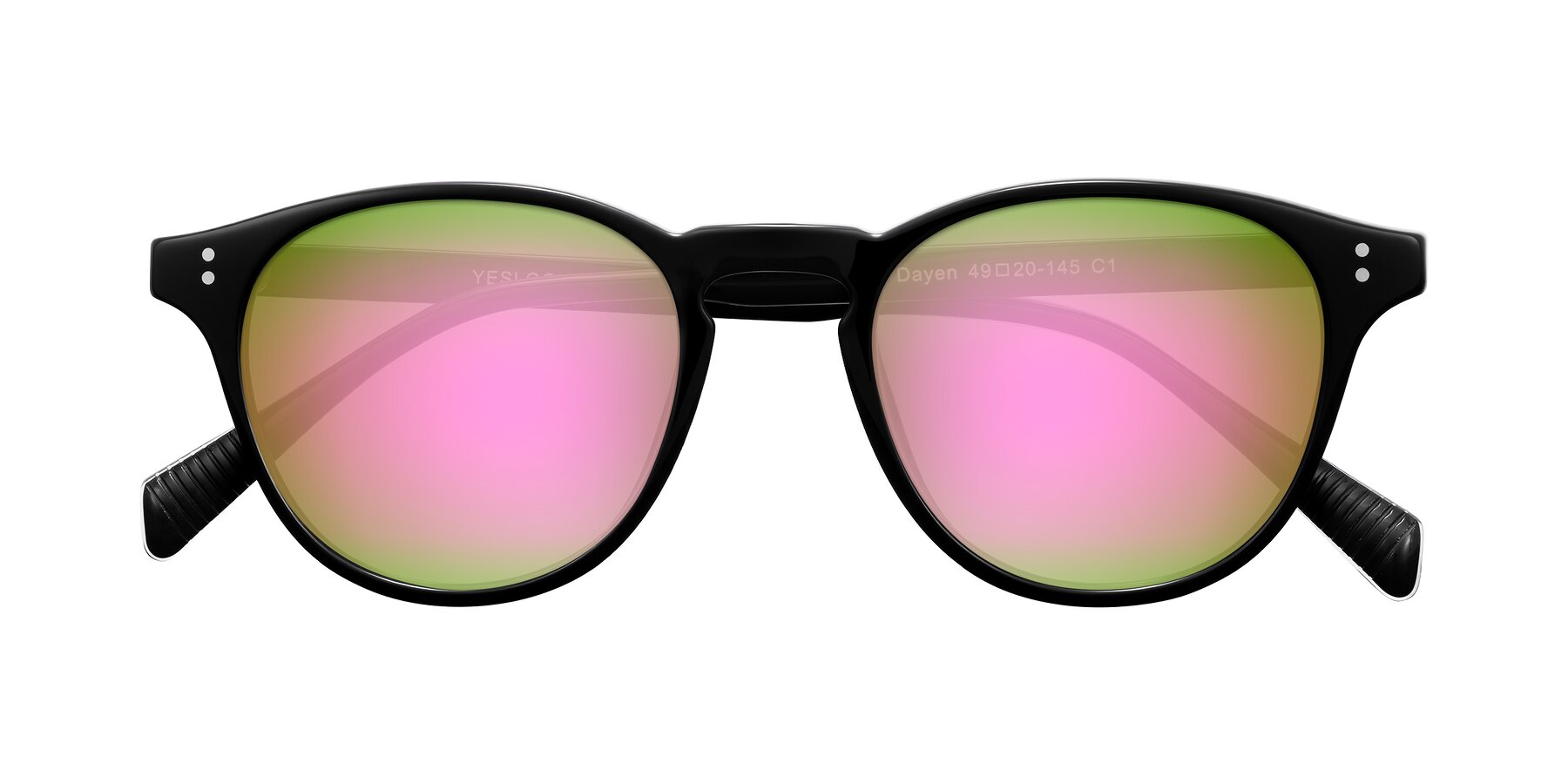 Folded Front of Dayen in Black with Pink Mirrored Lenses