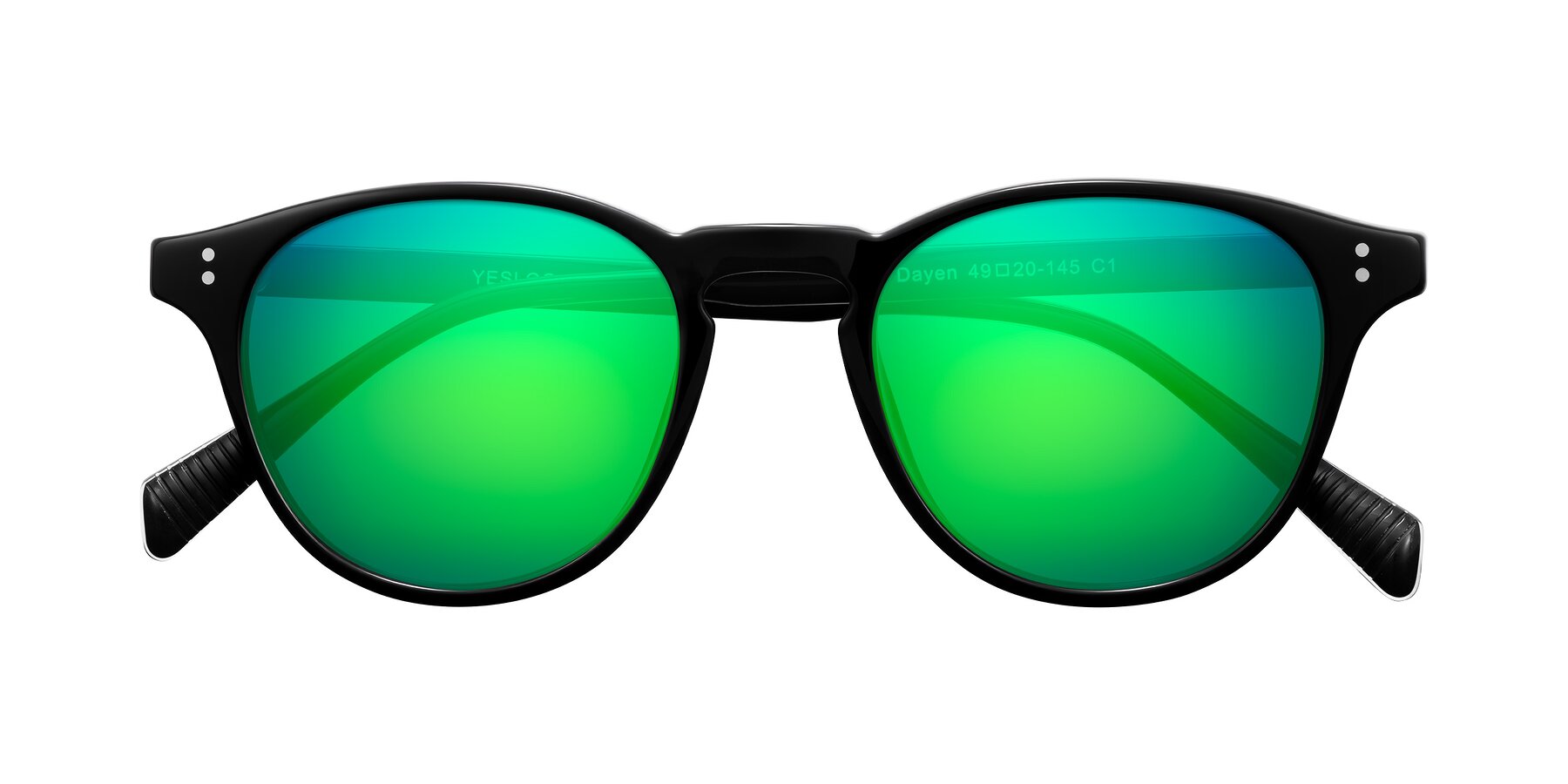 Folded Front of Dayen in Black with Green Mirrored Lenses