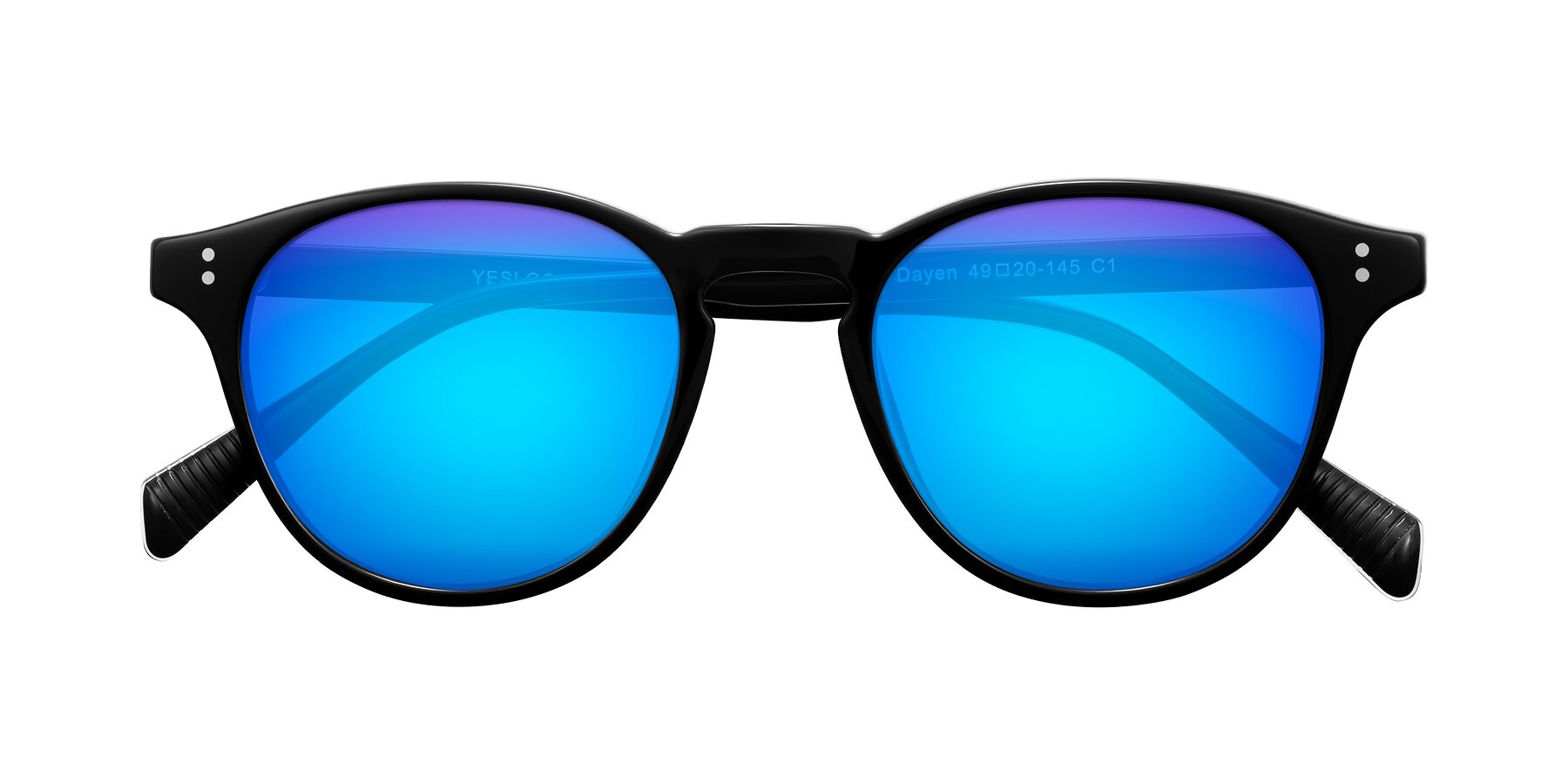 Folded Front of Dayen in Black with Blue Mirrored Lenses