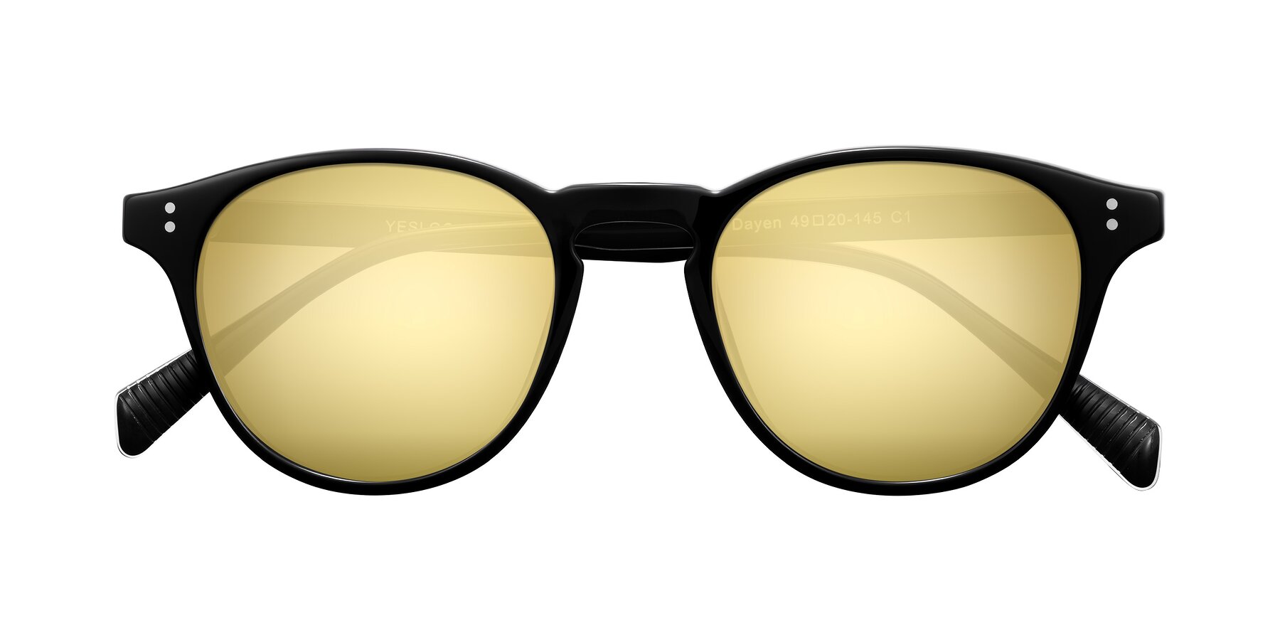 Folded Front of Dayen in Black with Gold Mirrored Lenses