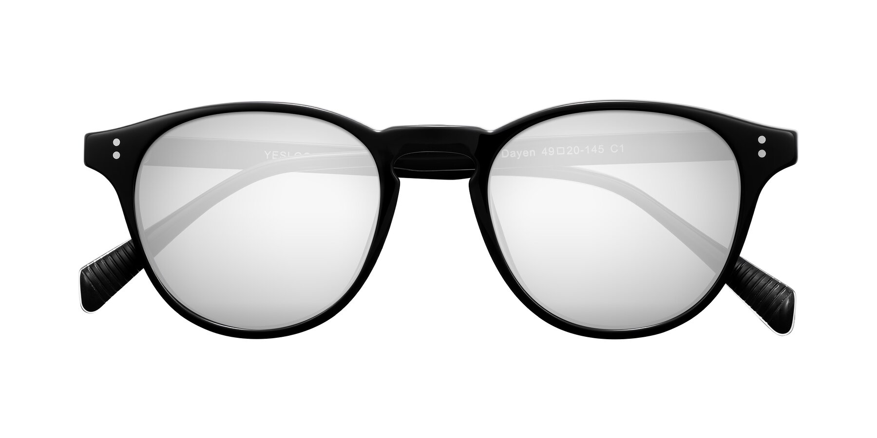 Folded Front of Dayen in Black with Silver Mirrored Lenses