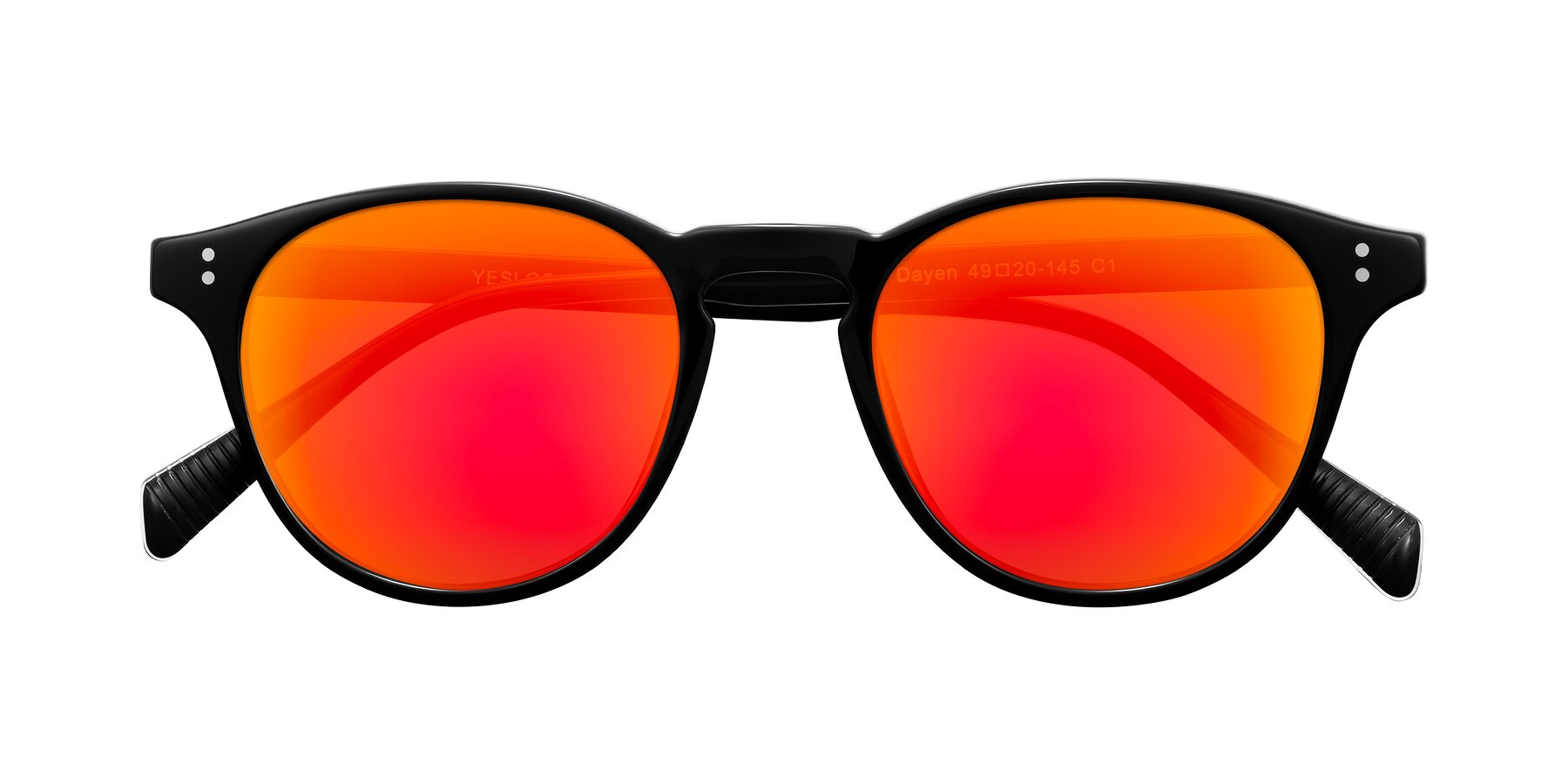 Folded Front of Dayen in Black with Red Gold Mirrored Lenses