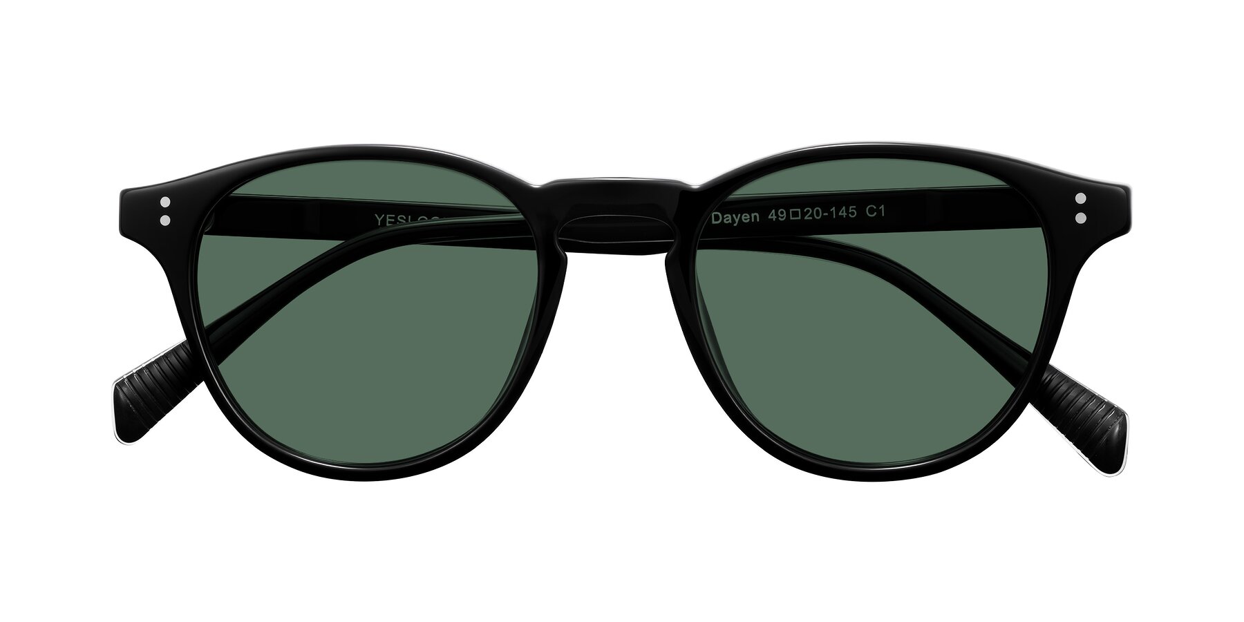 Folded Front of Dayen in Black with Green Polarized Lenses