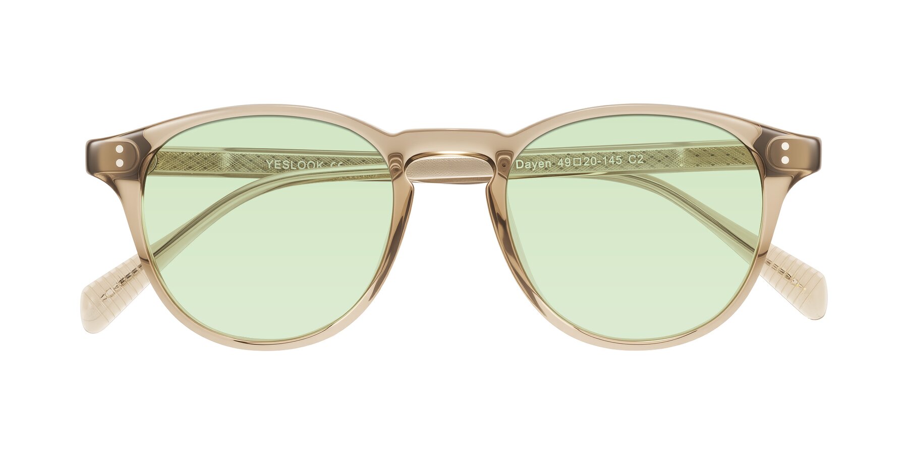 Folded Front of Dayen in Champagne with Light Green Tinted Lenses