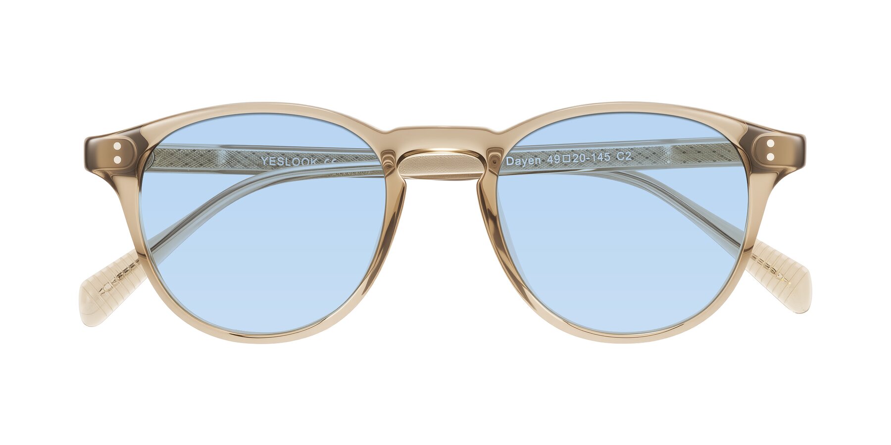 Folded Front of Dayen in Champagne with Light Blue Tinted Lenses
