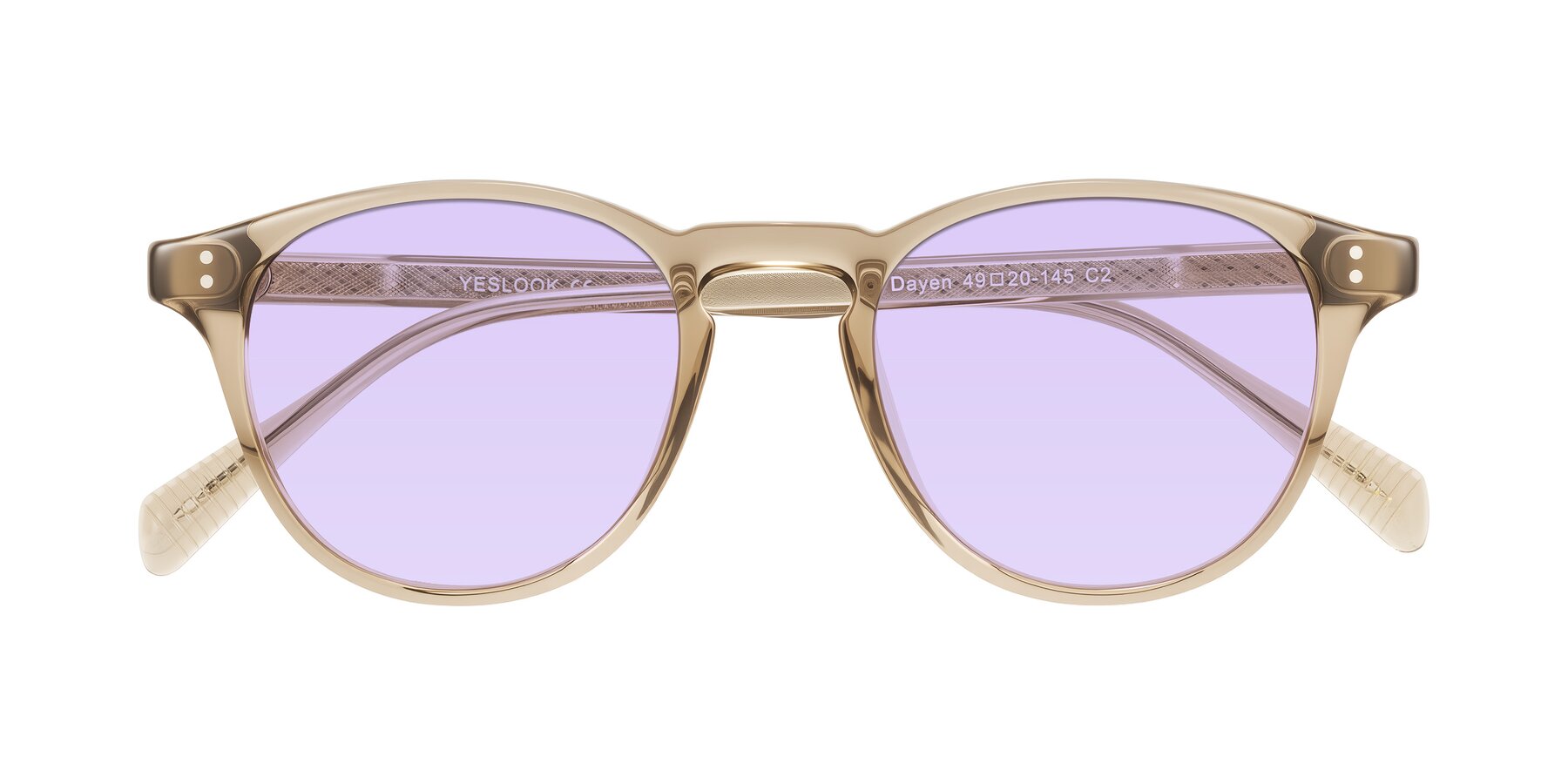 Folded Front of Dayen in Champagne with Light Purple Tinted Lenses