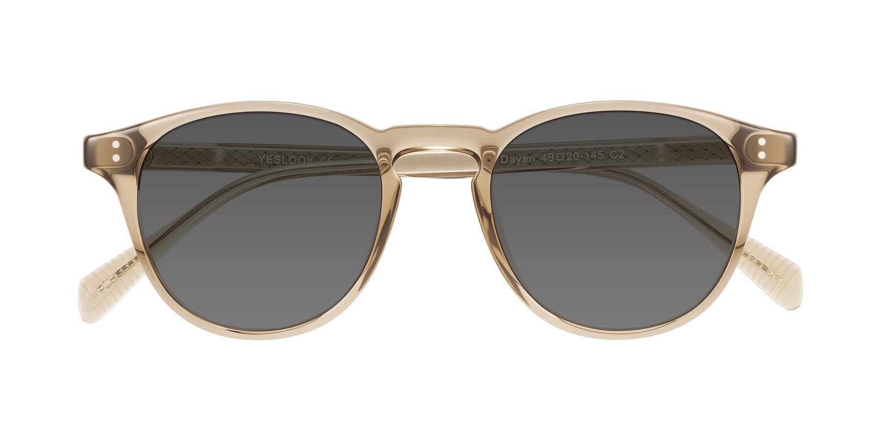 Folded Front of Dayen in Champagne with Medium Gray Tinted Lenses