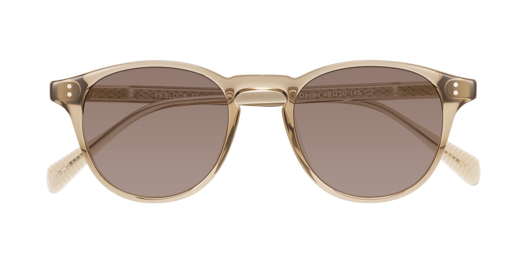Folded Front of Dayen in Champagne with Medium Brown Tinted Lenses