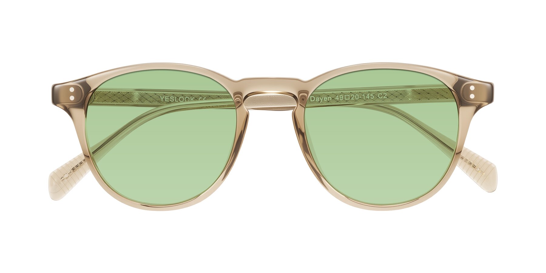 Folded Front of Dayen in Champagne with Medium Green Tinted Lenses