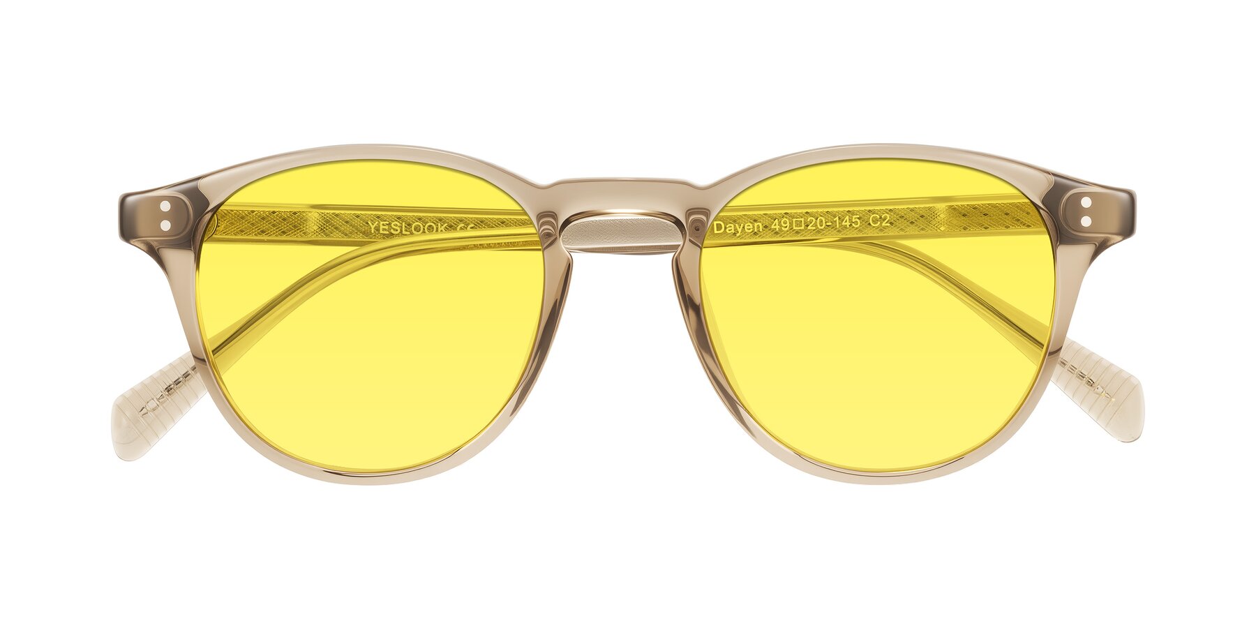Folded Front of Dayen in Champagne with Medium Yellow Tinted Lenses