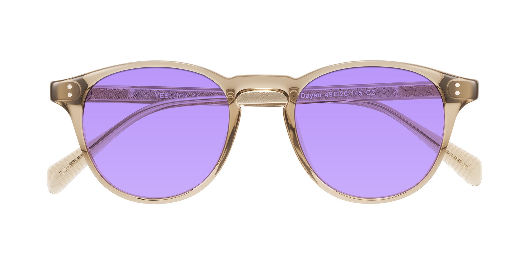 Folded Front of Dayen in Champagne with Medium Purple Tinted Lenses
