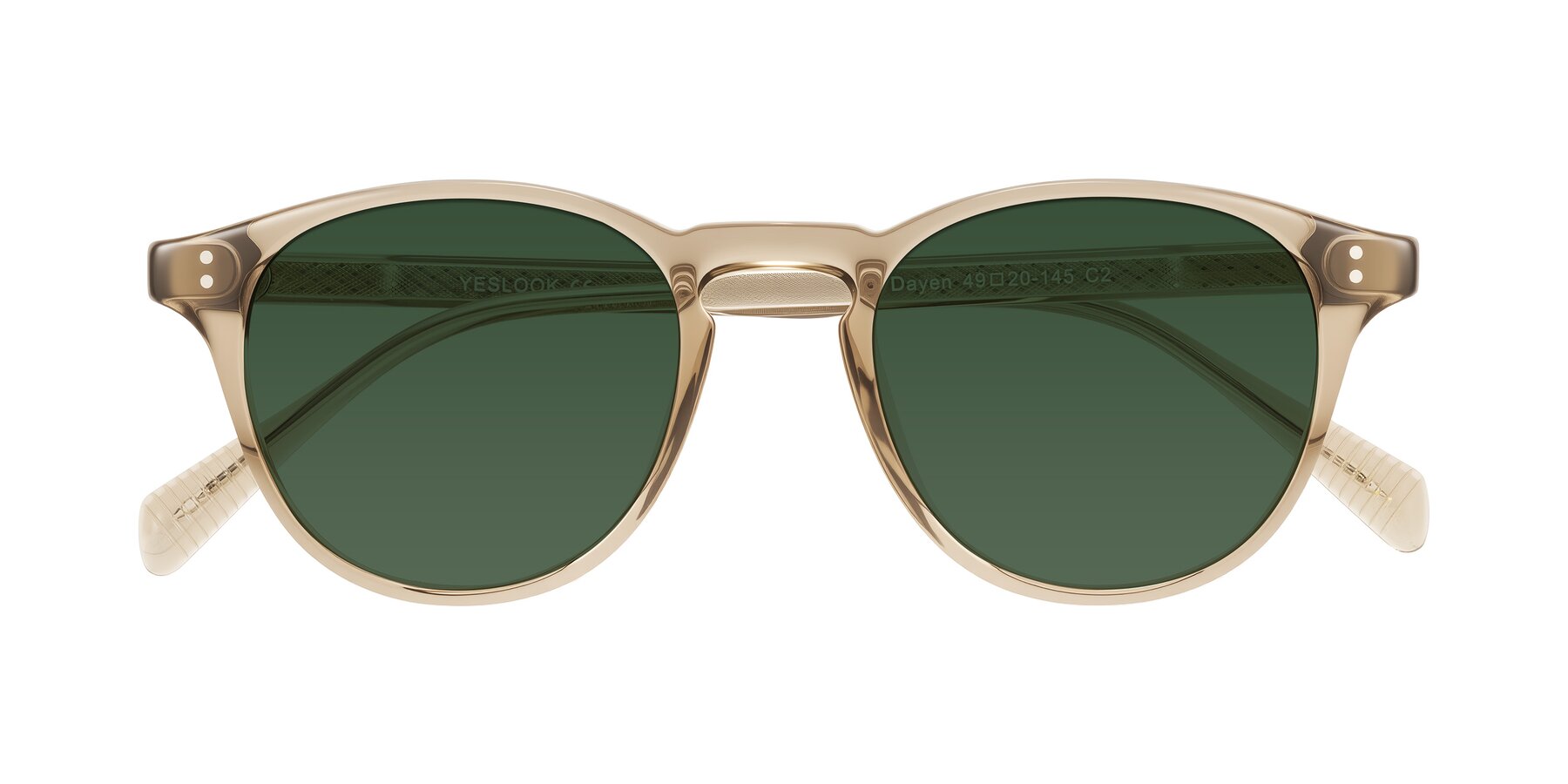 Folded Front of Dayen in Champagne with Green Tinted Lenses
