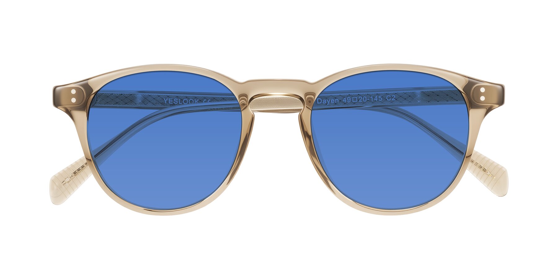 Folded Front of Dayen in Champagne with Blue Tinted Lenses