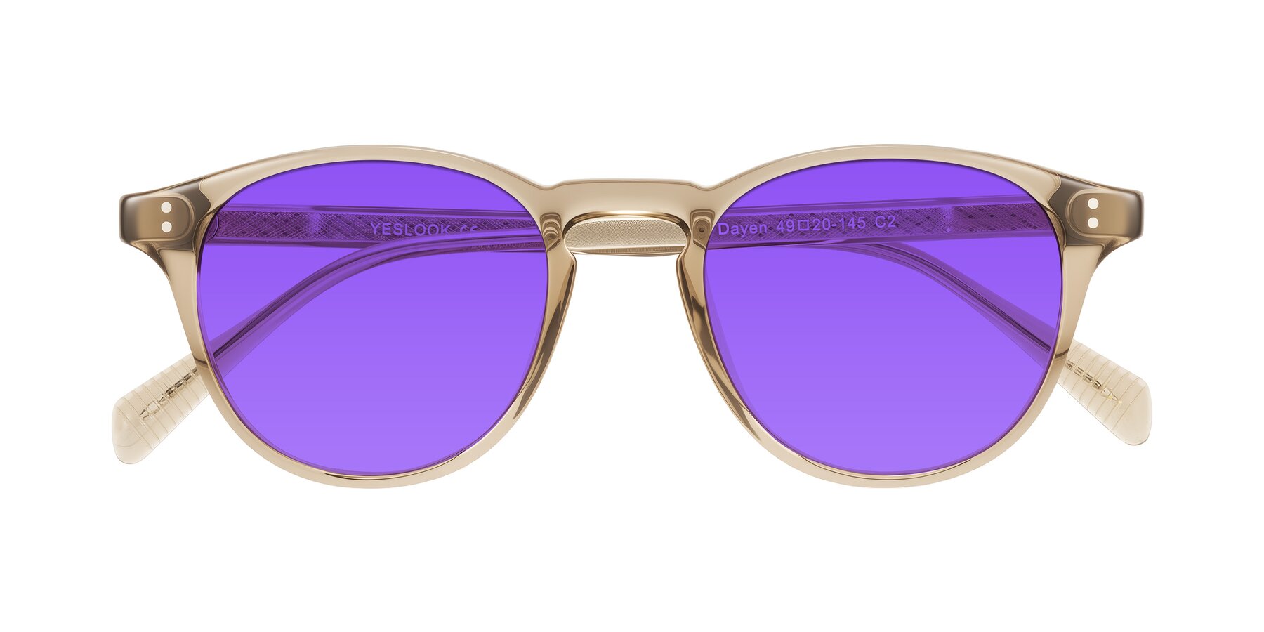 Folded Front of Dayen in Champagne with Purple Tinted Lenses