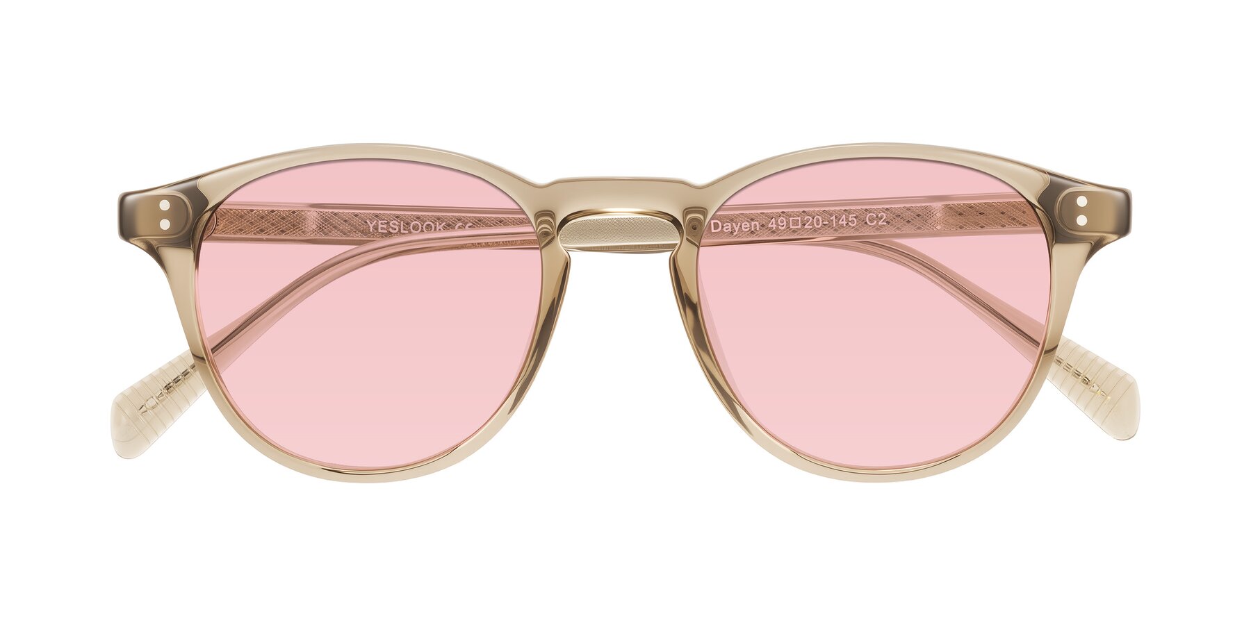 Folded Front of Dayen in Champagne with Light Garnet Tinted Lenses