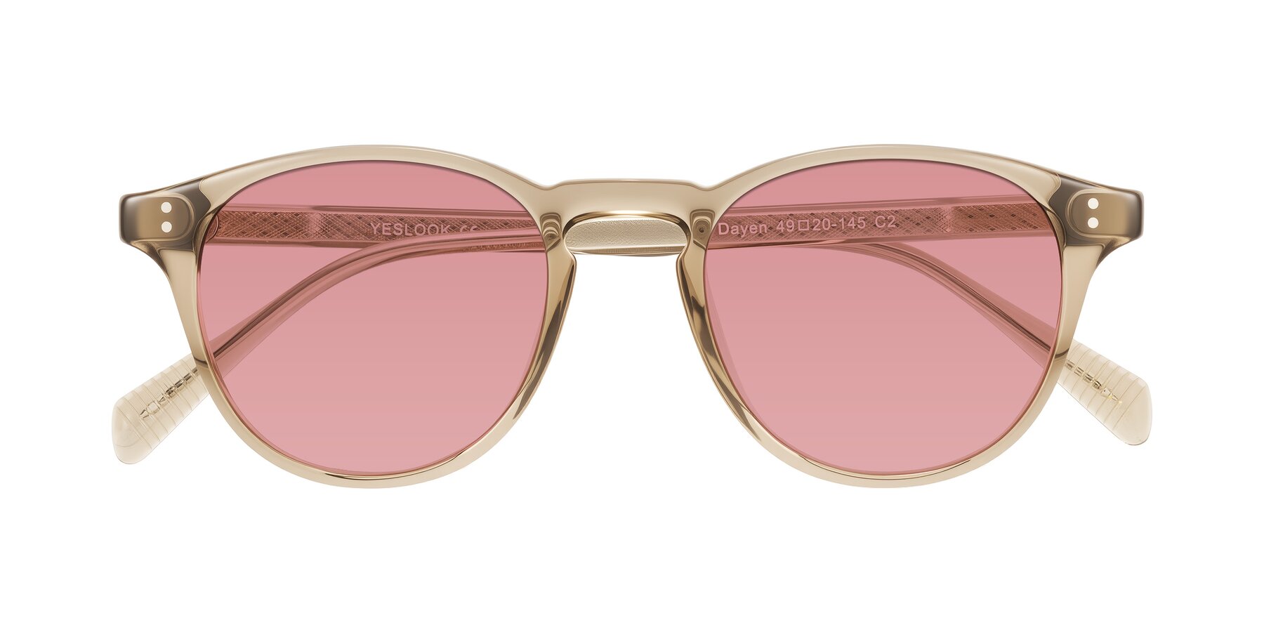 Folded Front of Dayen in Champagne with Medium Garnet Tinted Lenses