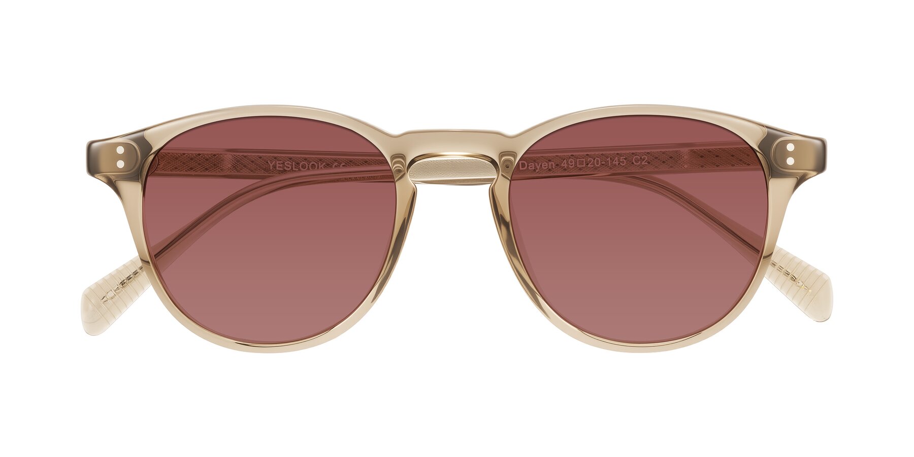 Folded Front of Dayen in Champagne with Garnet Tinted Lenses