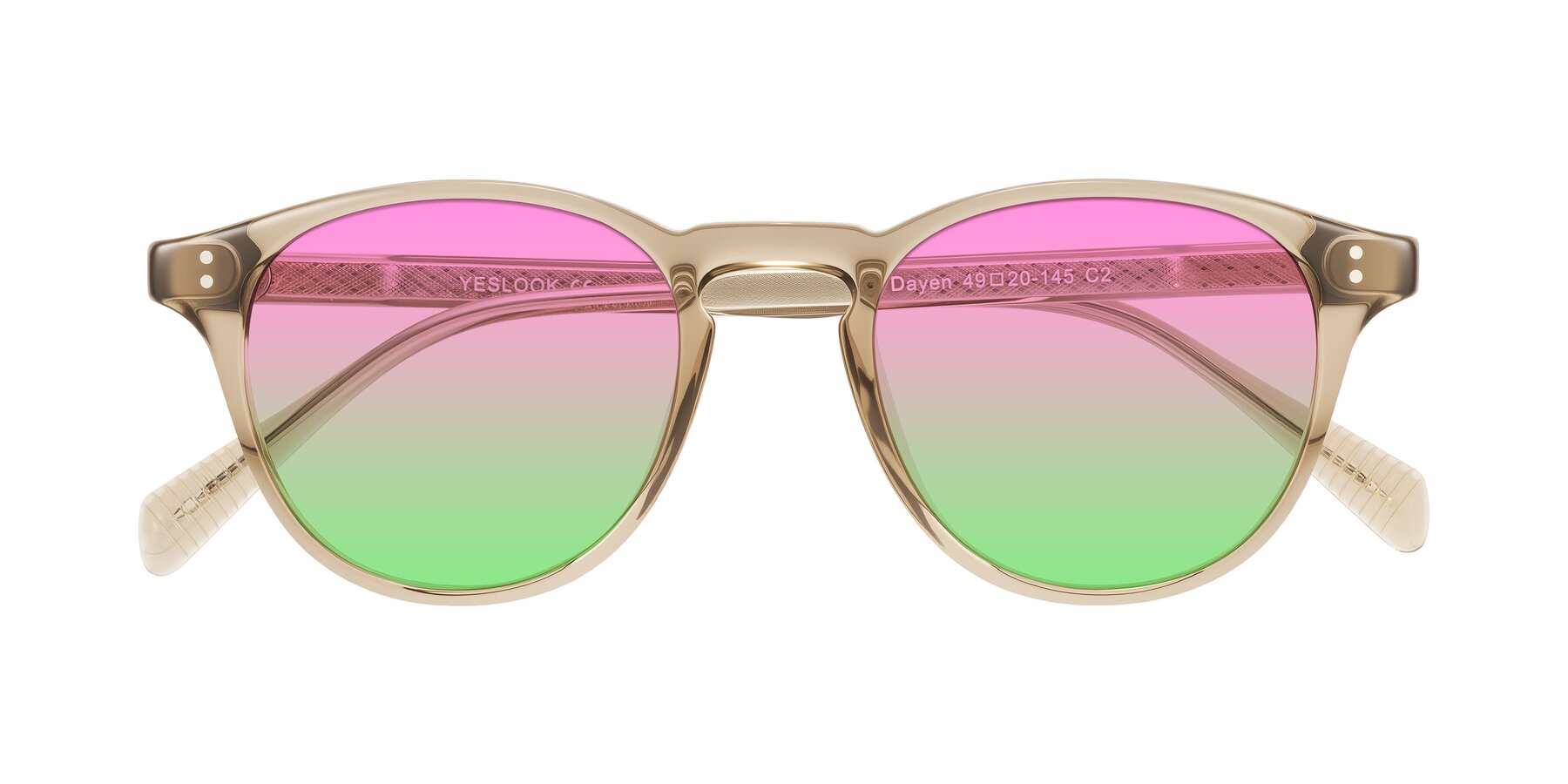 Folded Front of Dayen in Champagne with Pink / Green Gradient Lenses