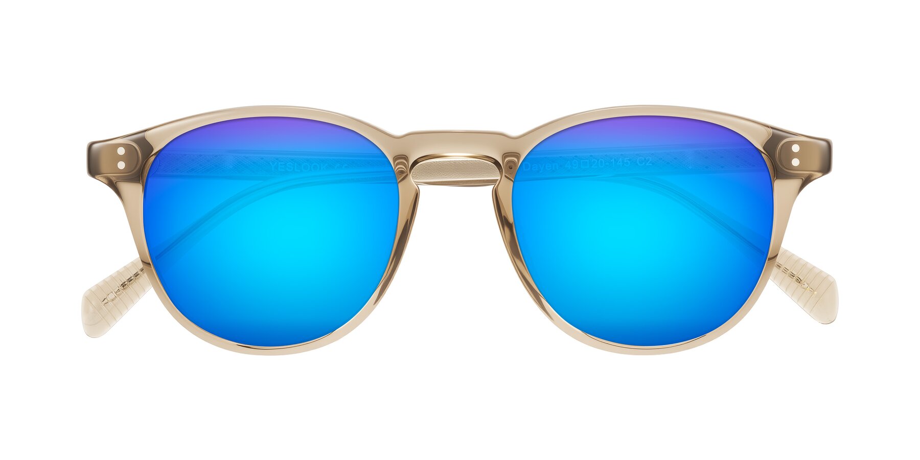 Folded Front of Dayen in Champagne with Blue Mirrored Lenses