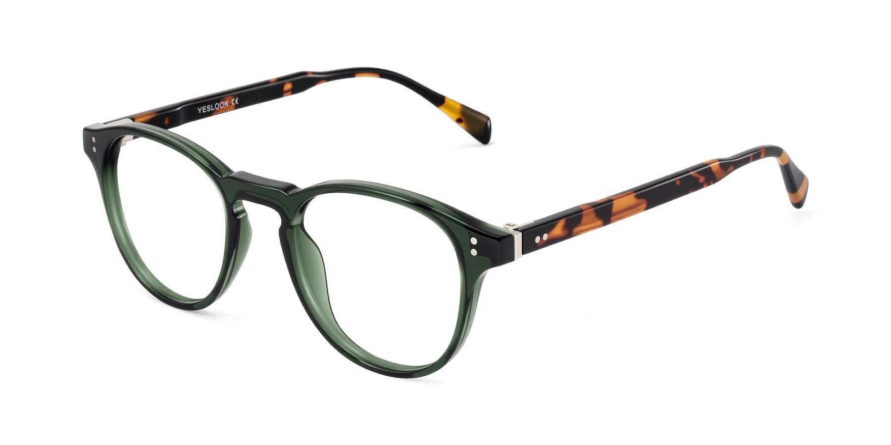 Angle of Dayen in Dark Green/Tortoise with Clear Blue Light Blocking Lenses