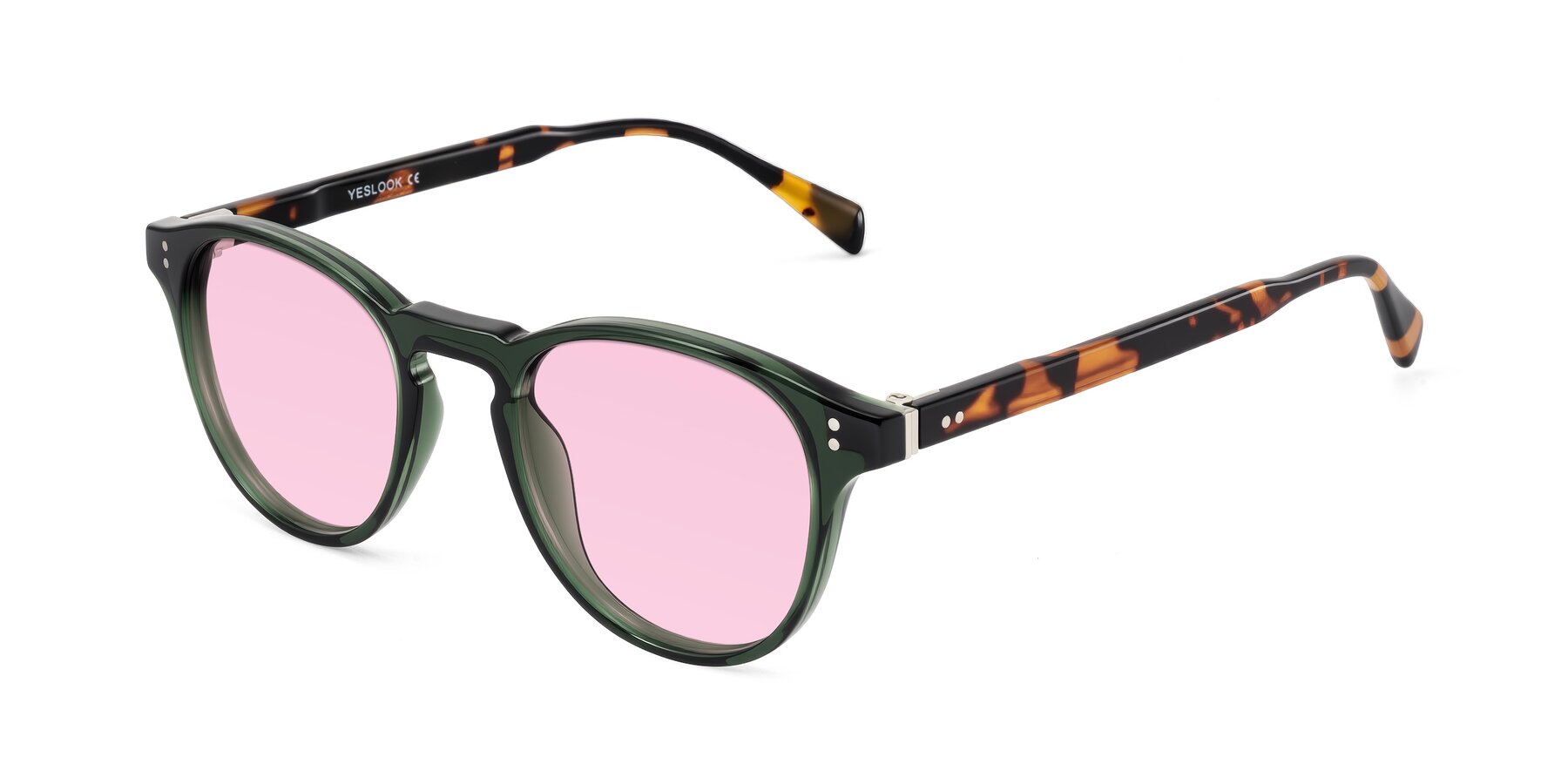 Angle of Dayen in Dark Green/Tortoise with Light Pink Tinted Lenses