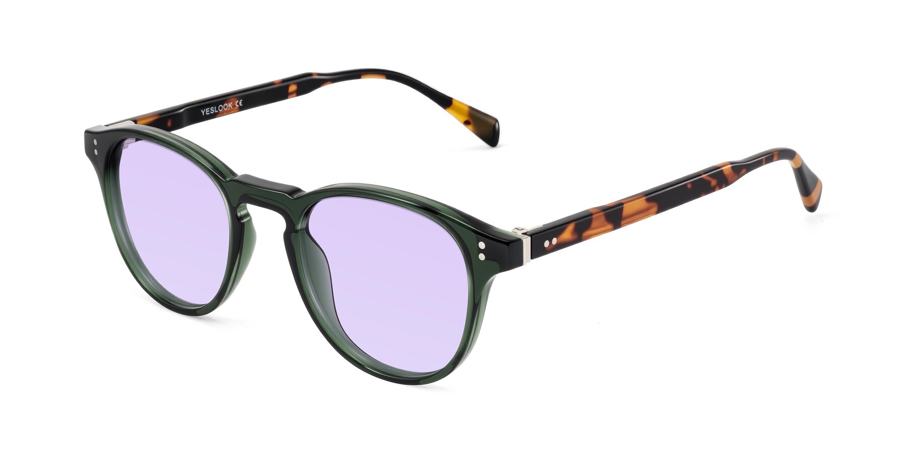 Angle of Dayen in Dark Green/Tortoise with Light Purple Tinted Lenses