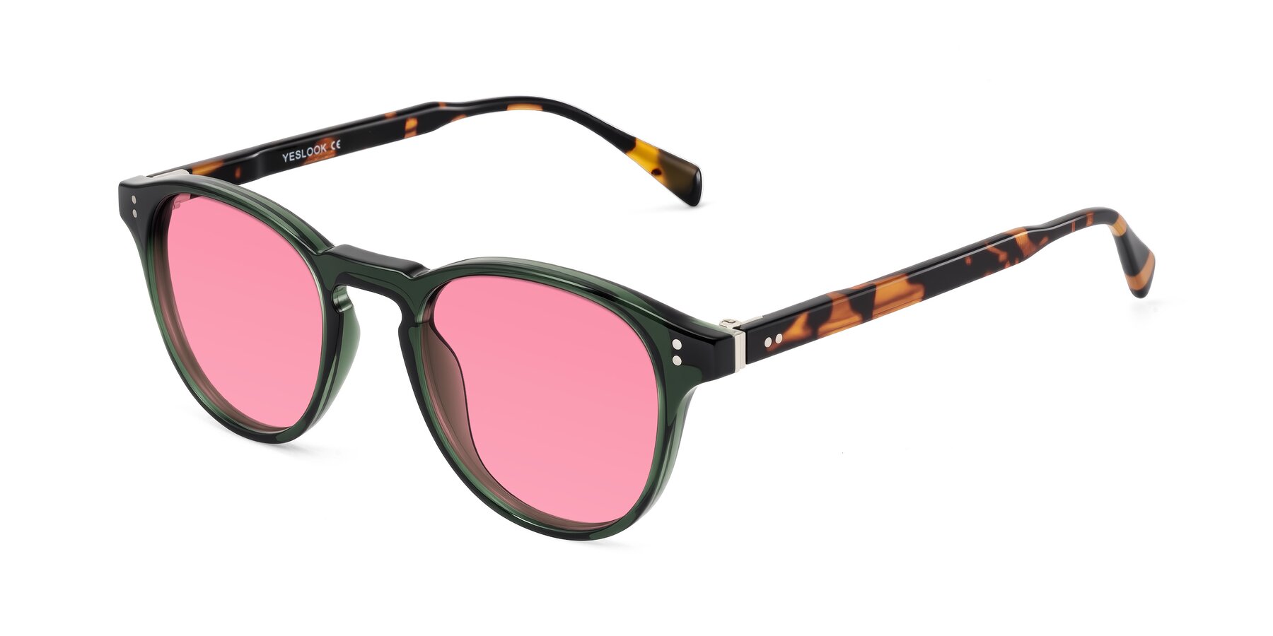 Angle of Dayen in Dark Green/Tortoise with Pink Tinted Lenses