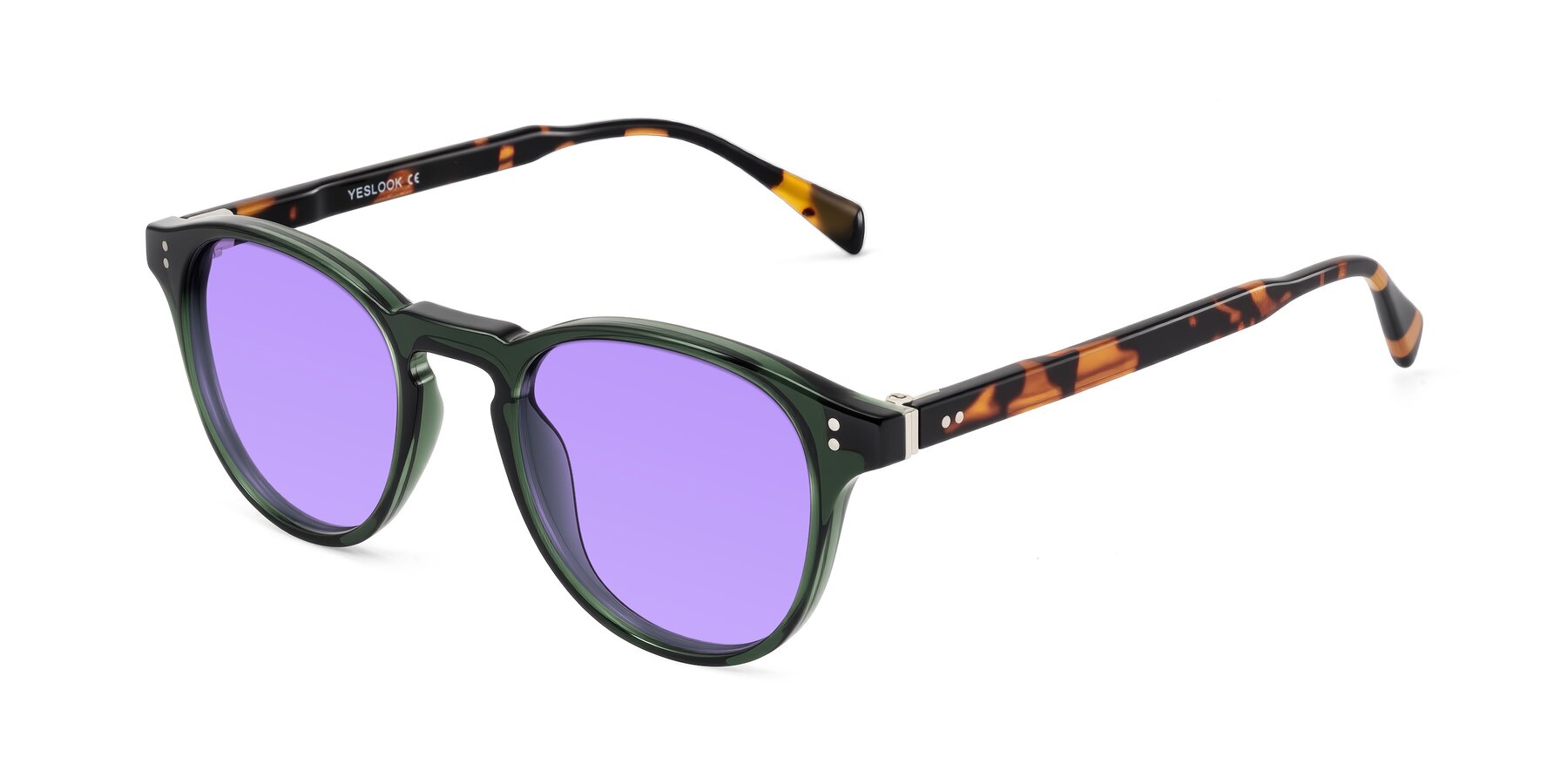 Angle of Dayen in Dark Green/Tortoise with Medium Purple Tinted Lenses